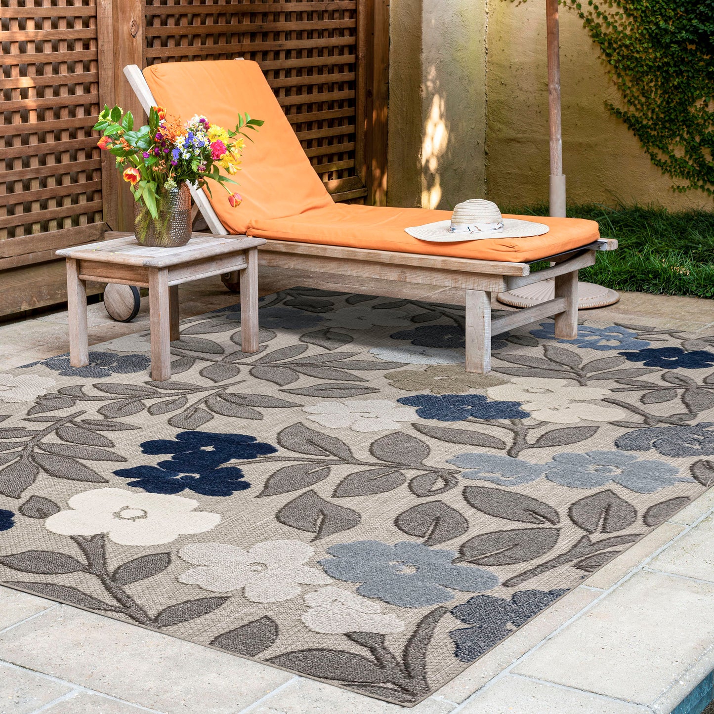 Tayse Floral Area Rug OAS15-Ostro Modern Cut & Flat Weave Indoor/Outdoor Polypropylene