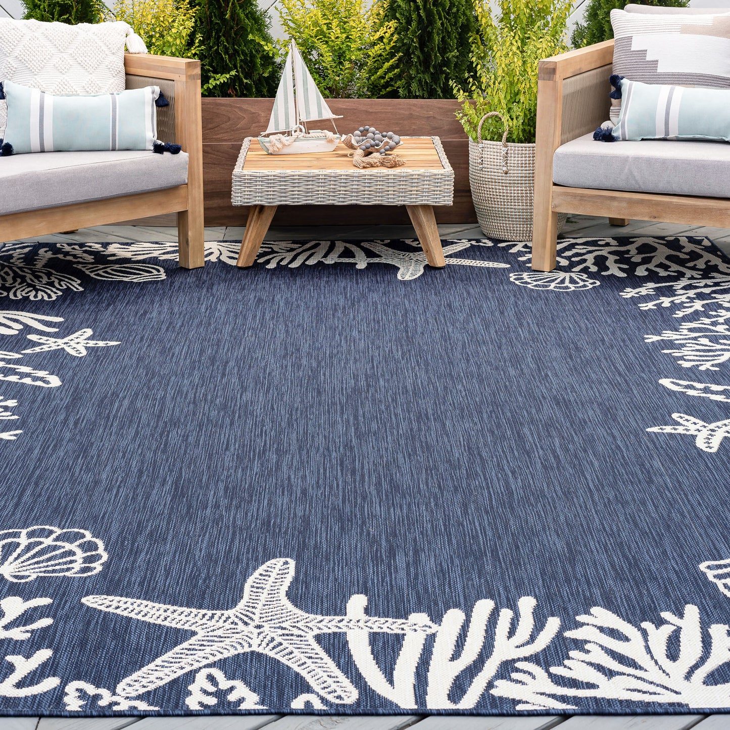 Tayse Coastal Area Rug ECO15-Biscayne Novelty Flat Weave Indoor/Outdoor Polypropylene