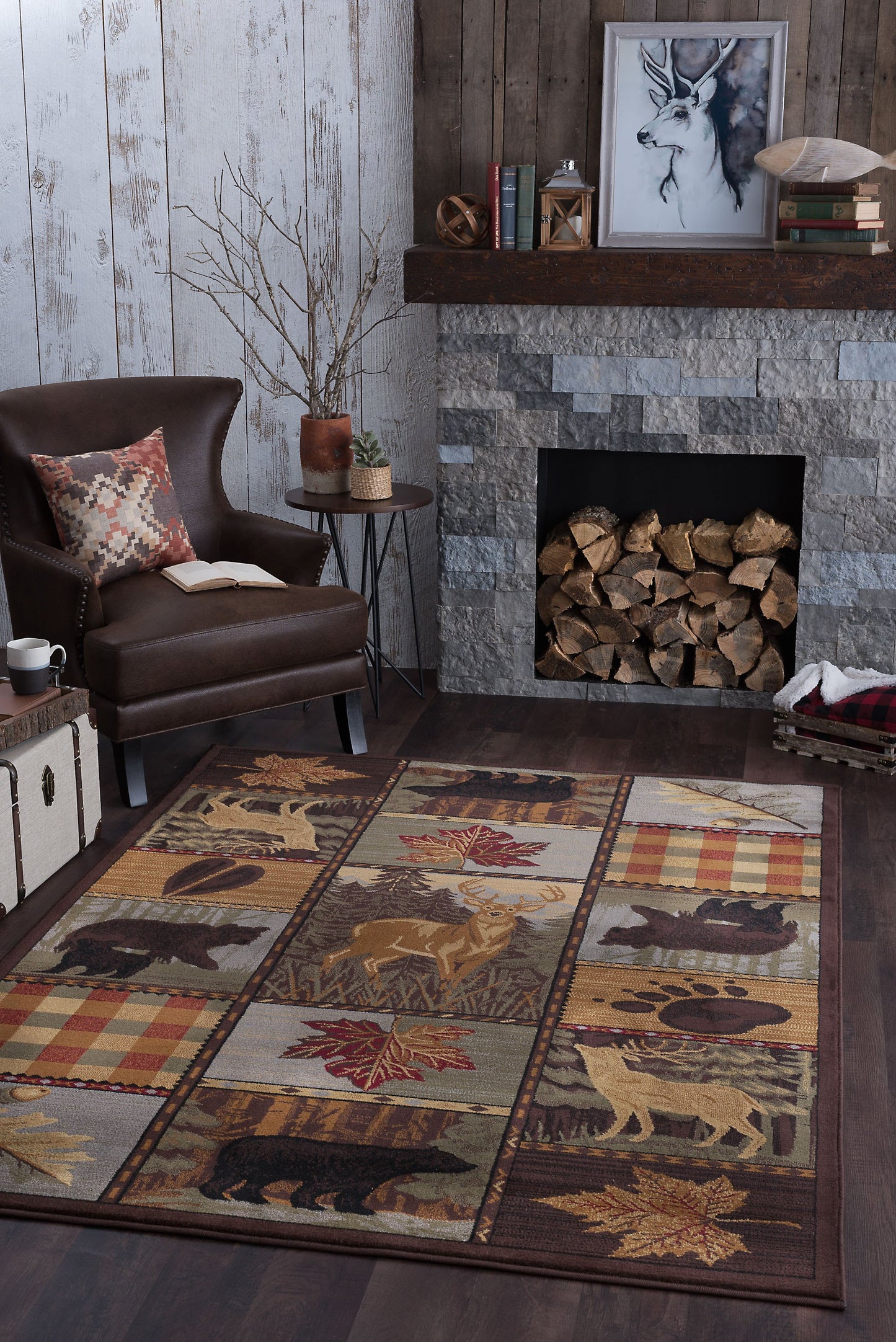 Tayse Lodge Area Rug NTR65-Colorblock Wildlife Novelty Cut Pile Indoor Polypropylene