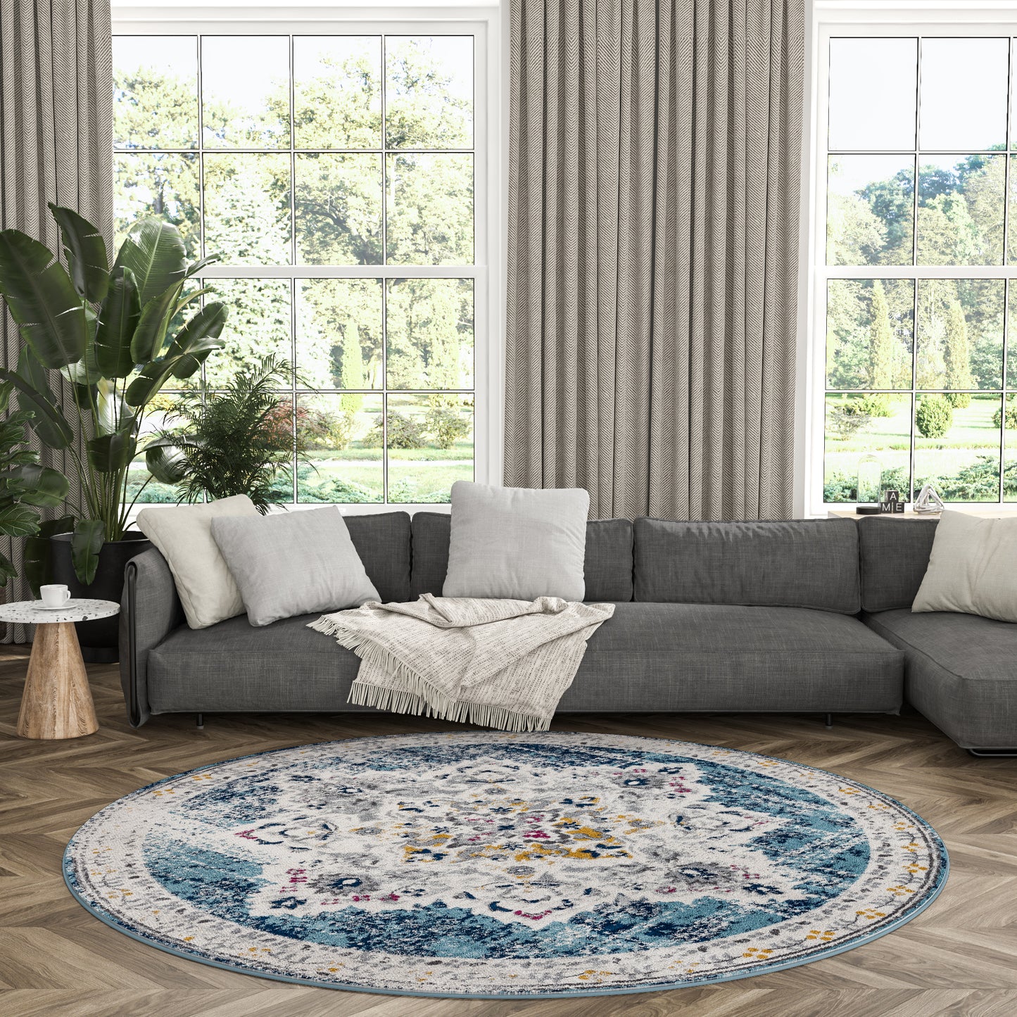 Tayse Medallion Area Rug DIA18-Kaitlyn Traditional Cut Pile Indoor Polypropylene