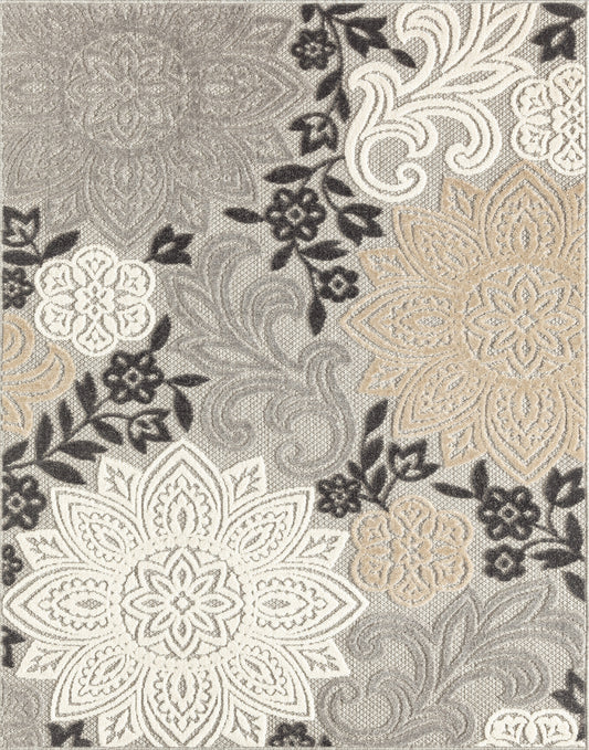 Tayse Floral Area Rug OAS13-Omalley Modern Cut & Flat Weave Indoor/Outdoor Polypropylene