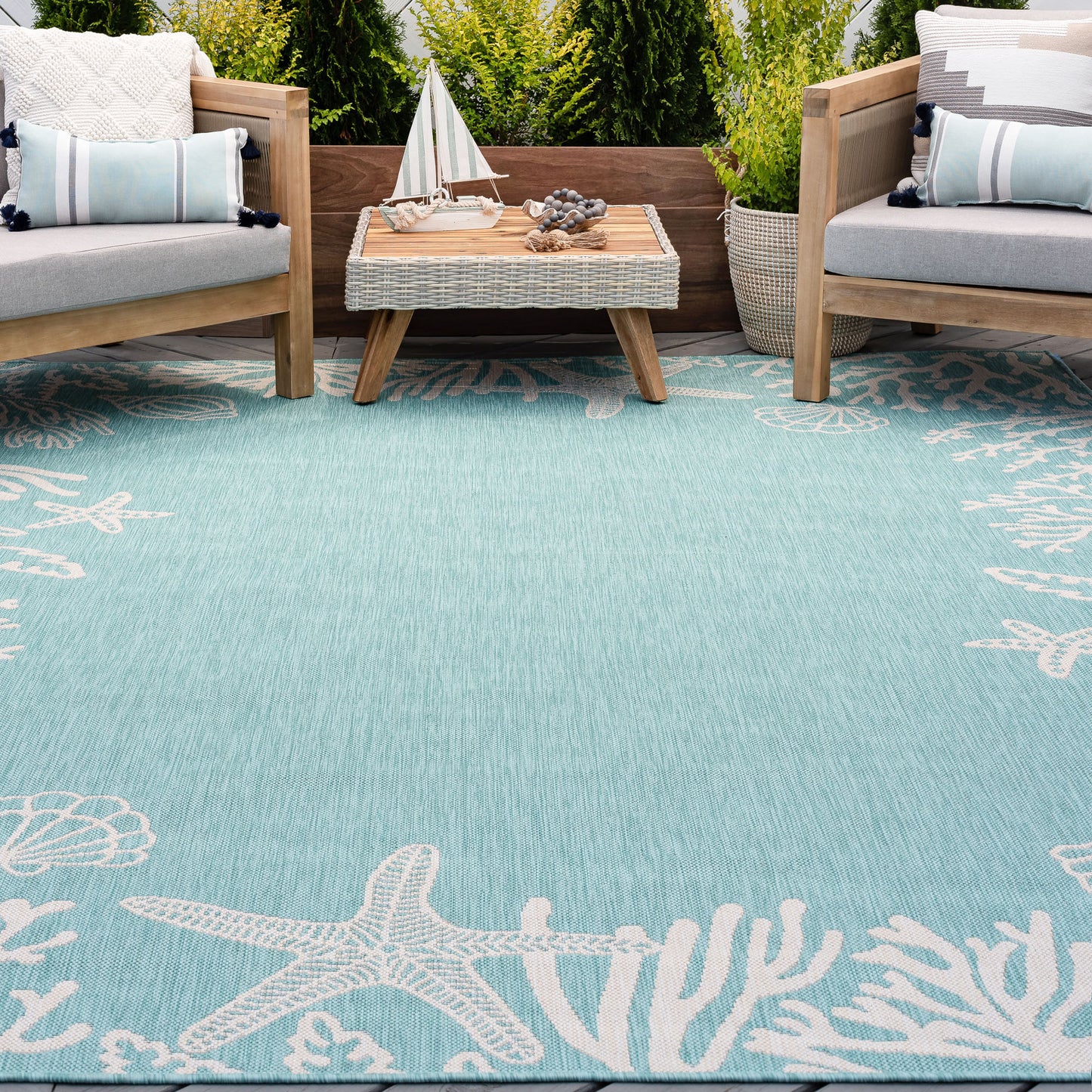 Tayse Coastal Area Rug ECO15-Biscayne Novelty Flat Weave Indoor/Outdoor Polypropylene