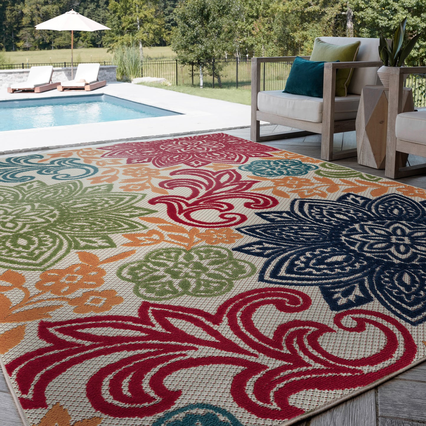 Tayse Floral Area Rug OAS13-Omalley Modern Cut & Flat Weave Indoor/Outdoor Polypropylene