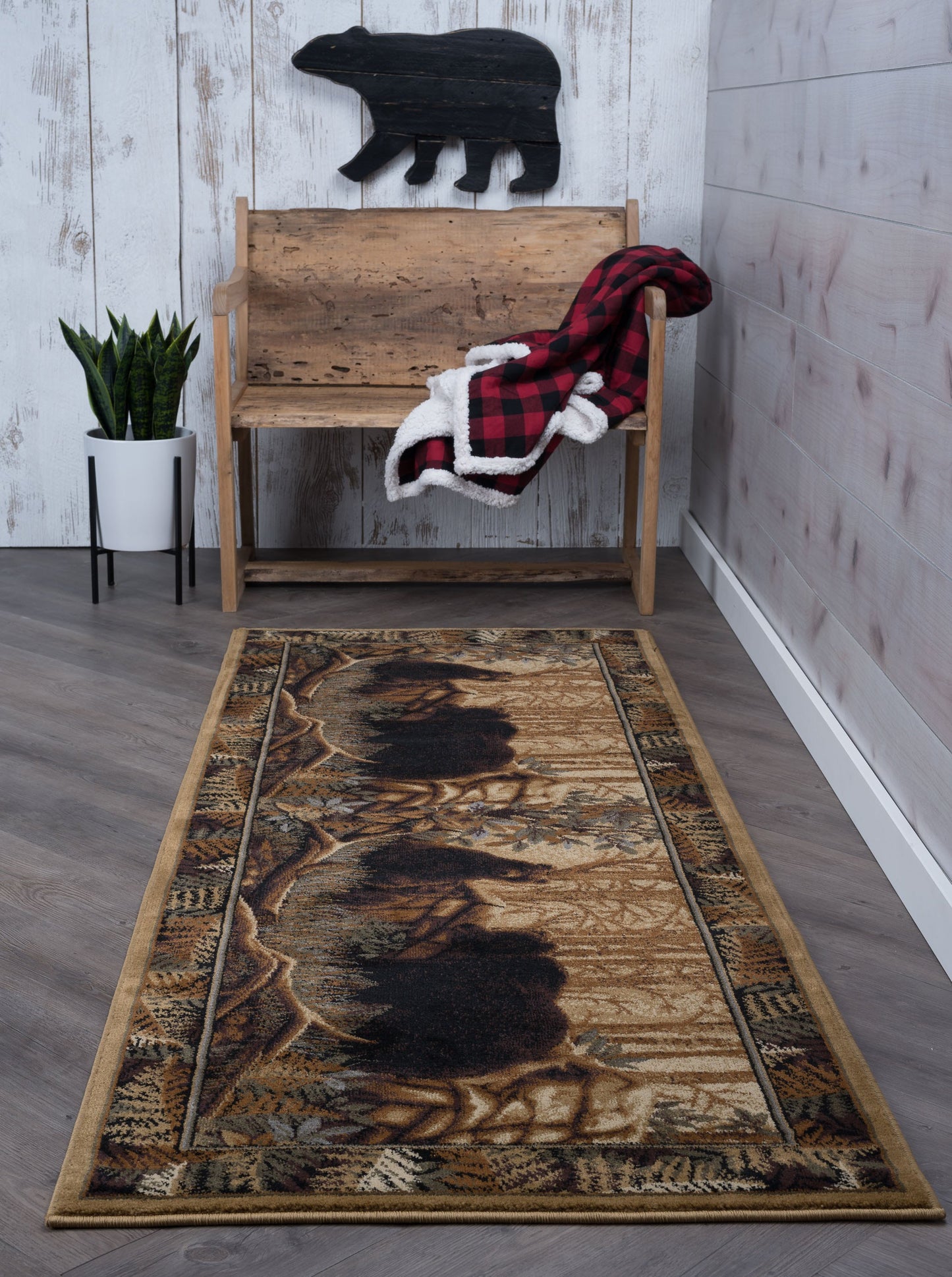 Tayse Lodge Area Rug NTR66-Fern Bear Novelty Cut Pile Indoor Polypropylene