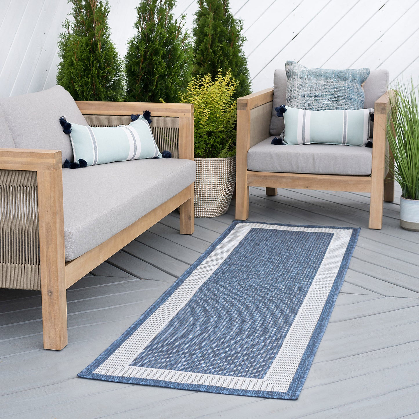 Tayse Striped Border Area Rug ECO11-Elgin Transitional Flat Weave Indoor/Outdoor Polypropylene