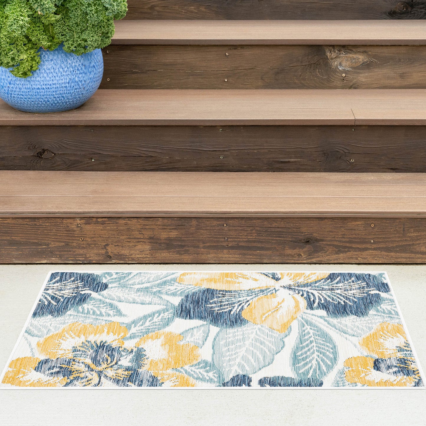 Tayse Floral Area Rug FLO14-Ramon Contemporary Flat Weave Indoor/Outdoor Polypropylene