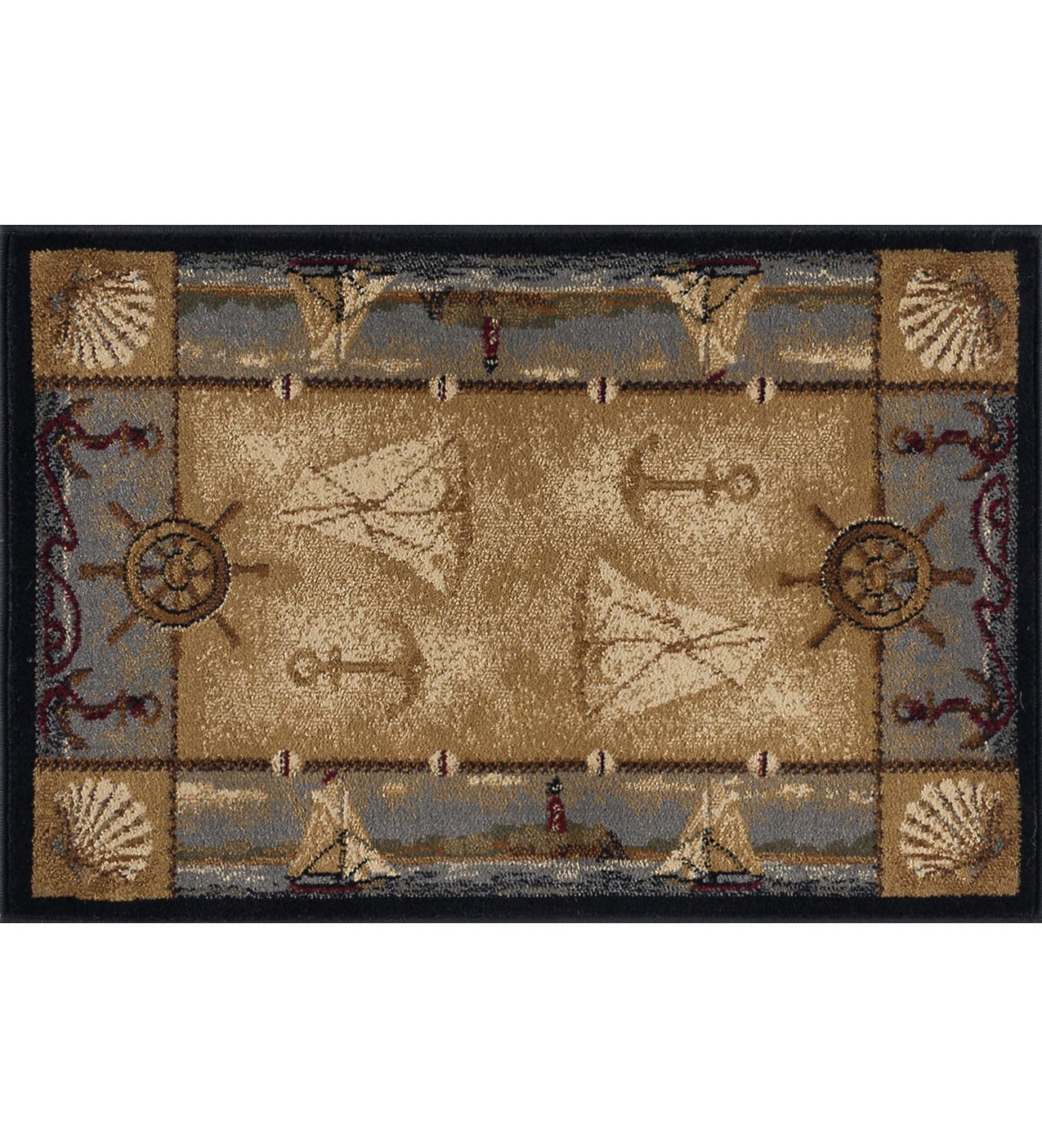 Tayse Lodge Area Rug NTR65-Seashore Nautical Novelty Cut Pile Indoor Polypropylene