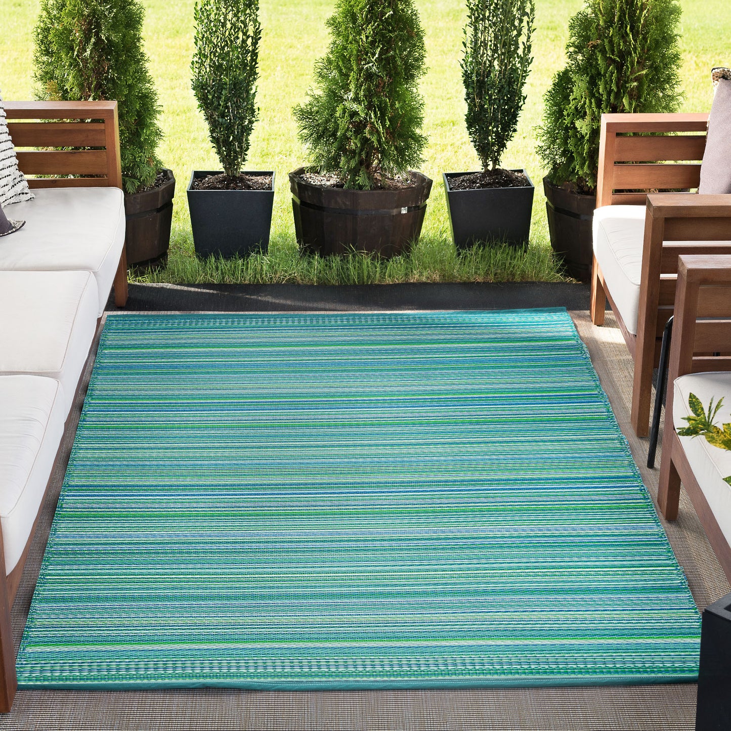 Tayse Stripe Area Rug SUN14-Pembrokepines Contemporary Flat Weave Indoor/Outdoor Polypropylene