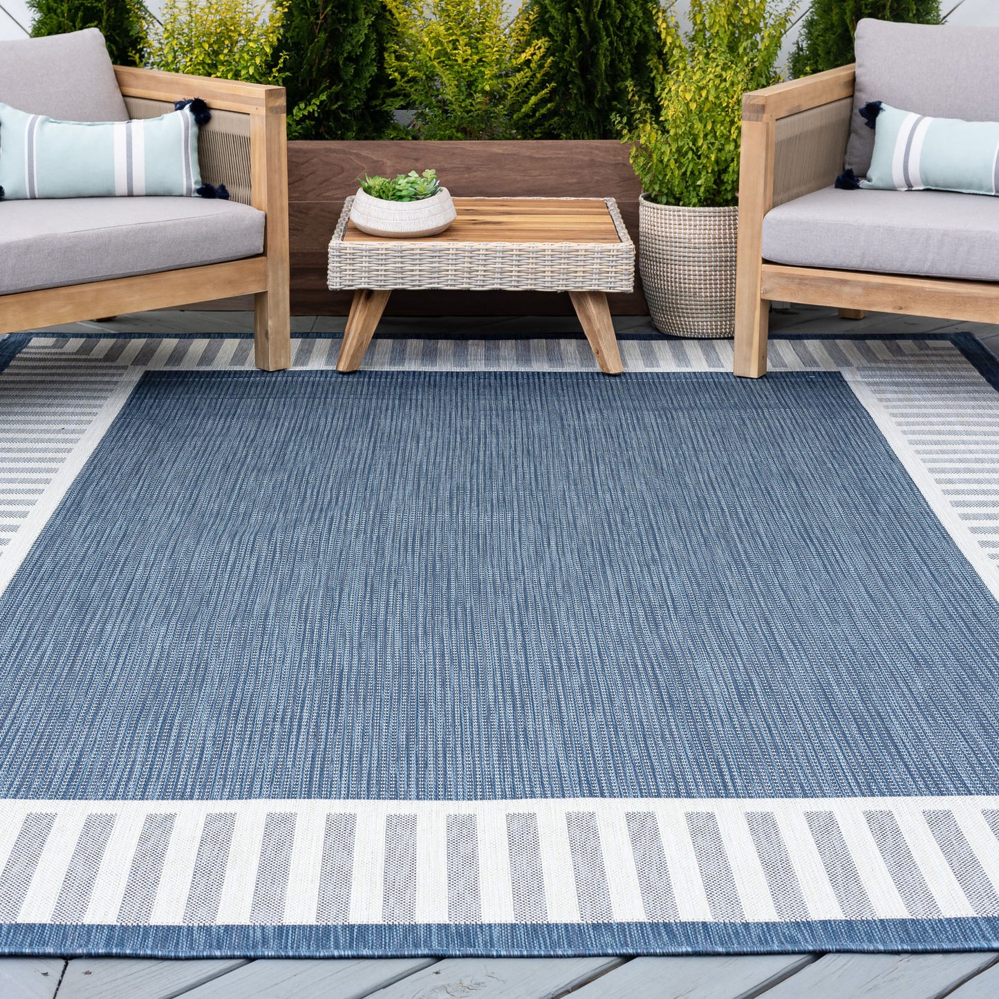 Tayse Striped Border Area Rug ECO11-Elgin Transitional Flat Weave Indoor/Outdoor Polypropylene