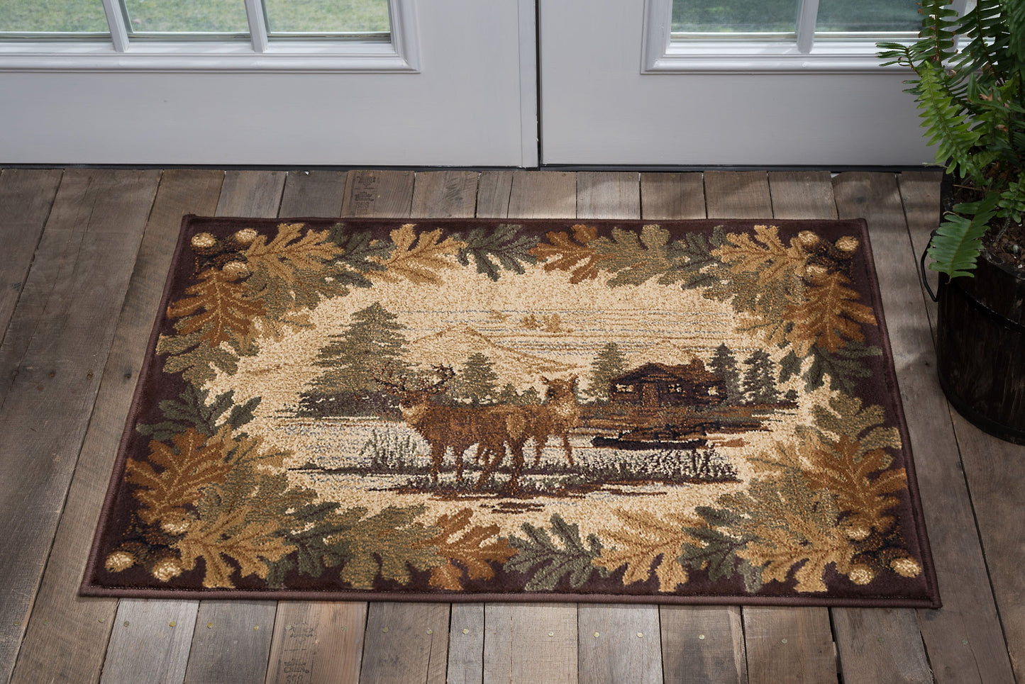 Tayse Lodge Area Rug NTR66-Oak Deer Novelty Cut Pile Indoor Polypropylene