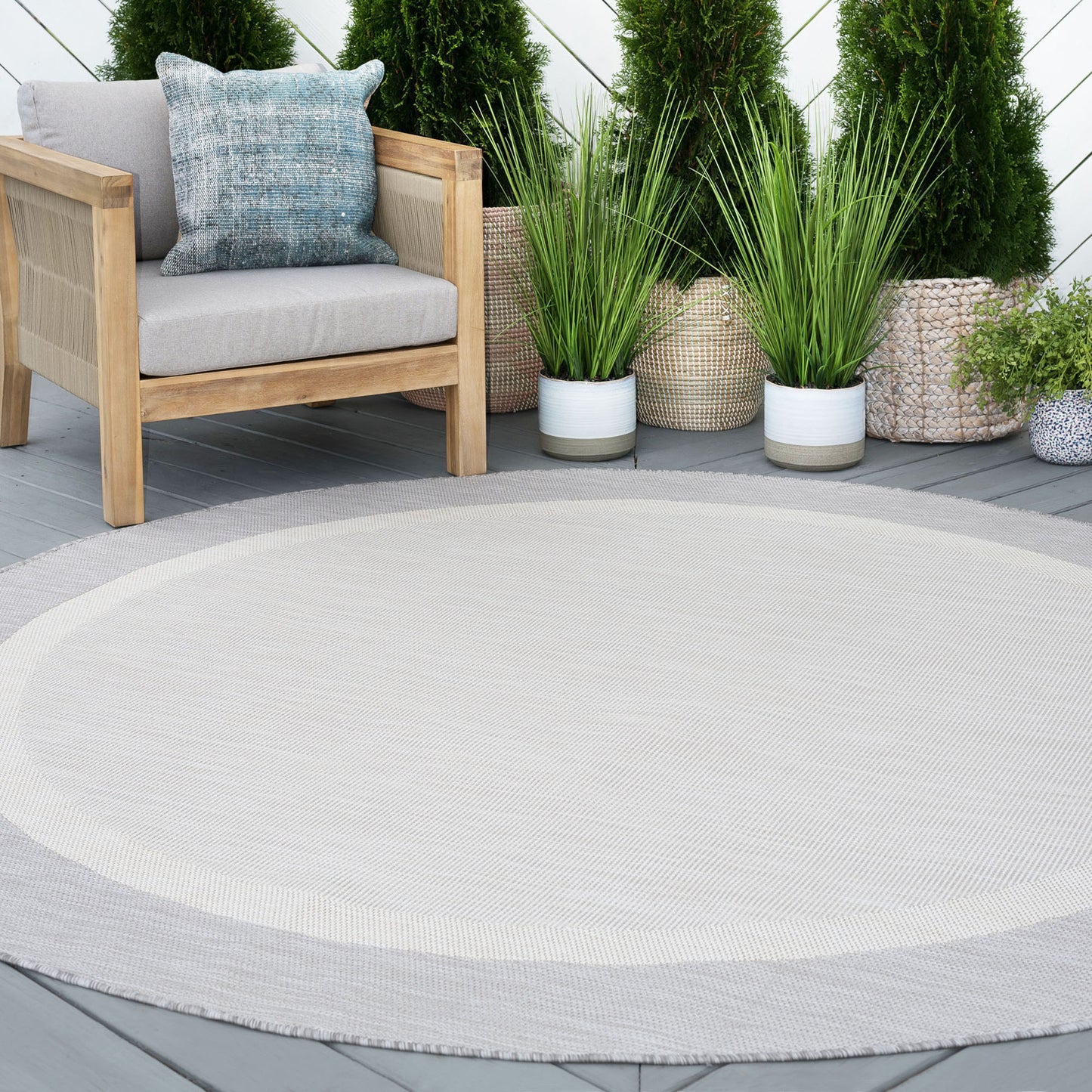 Tayse Solid Border Area Rug ECO12-Dania Transitional Flat Weave Indoor/Outdoor Polypropylene