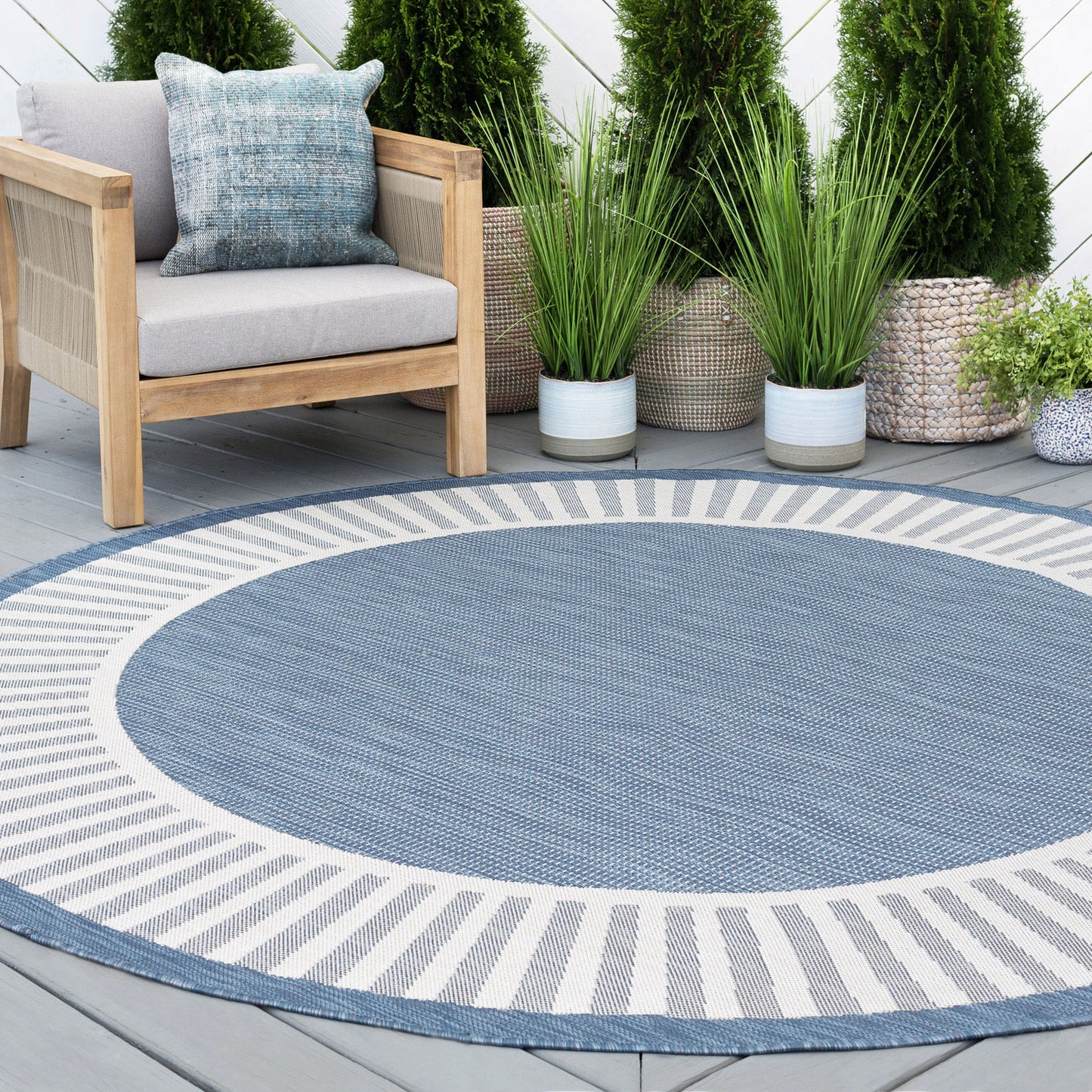 Tayse Striped Border Area Rug ECO11-Elgin Transitional Flat Weave Indoor/Outdoor Polypropylene