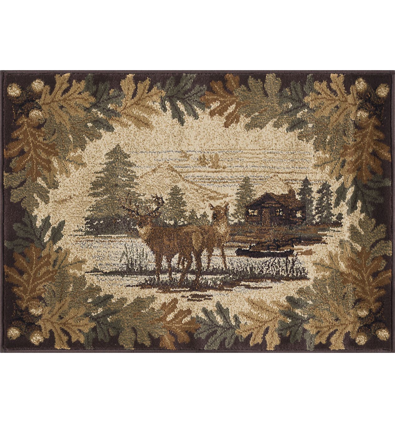 Tayse Lodge Area Rug NTR66-Oak Deer Novelty Cut Pile Indoor Polypropylene