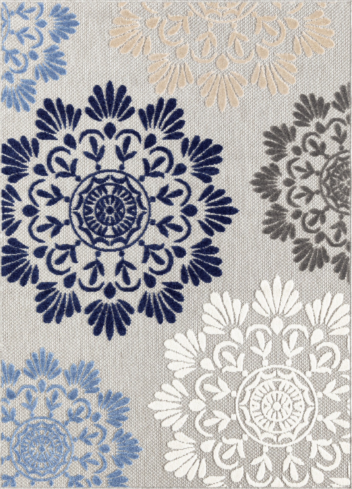 Tayse Floral Area Rug OAS11-Octavia Modern Cut & Flat Weave Indoor/Outdoor Polypropylene