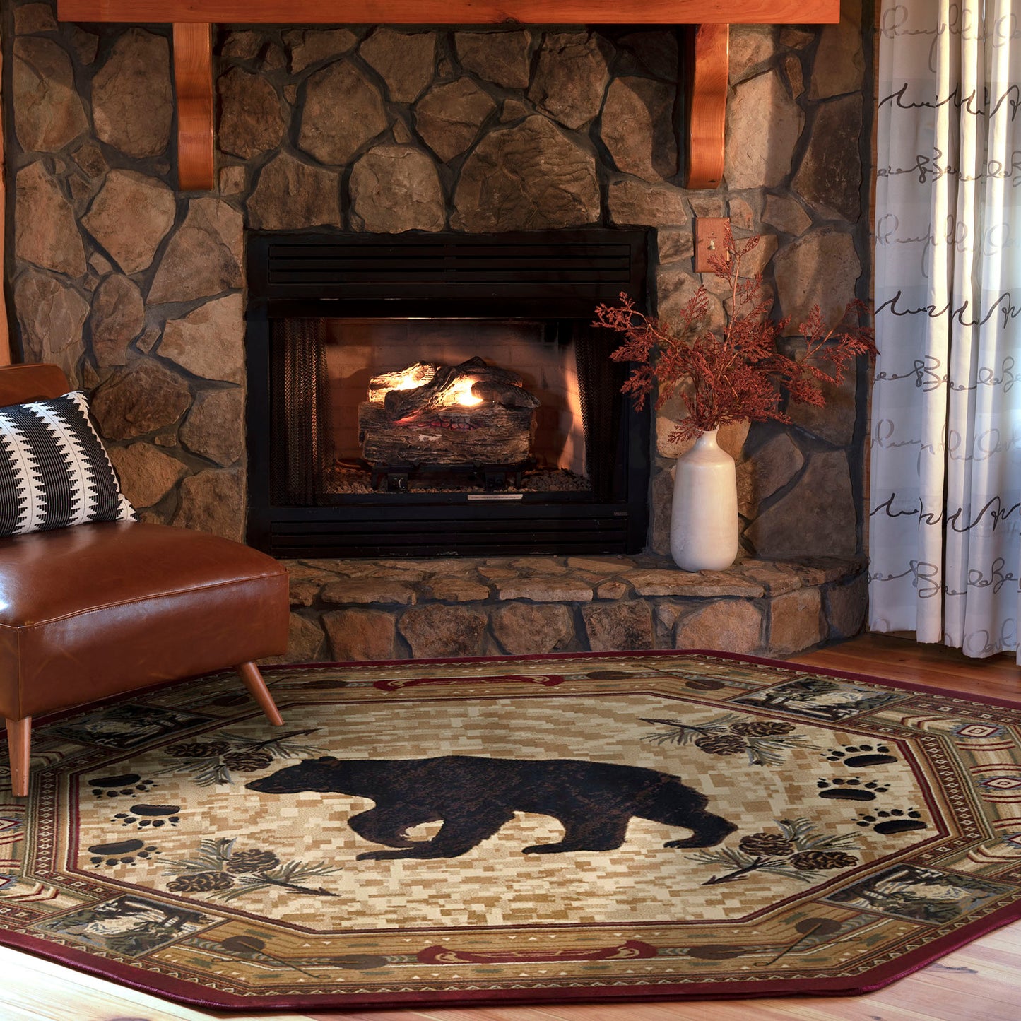 Tayse Lodge Area Rug NTR65-Black Bear Novelty Cut Pile Indoor Polypropylene