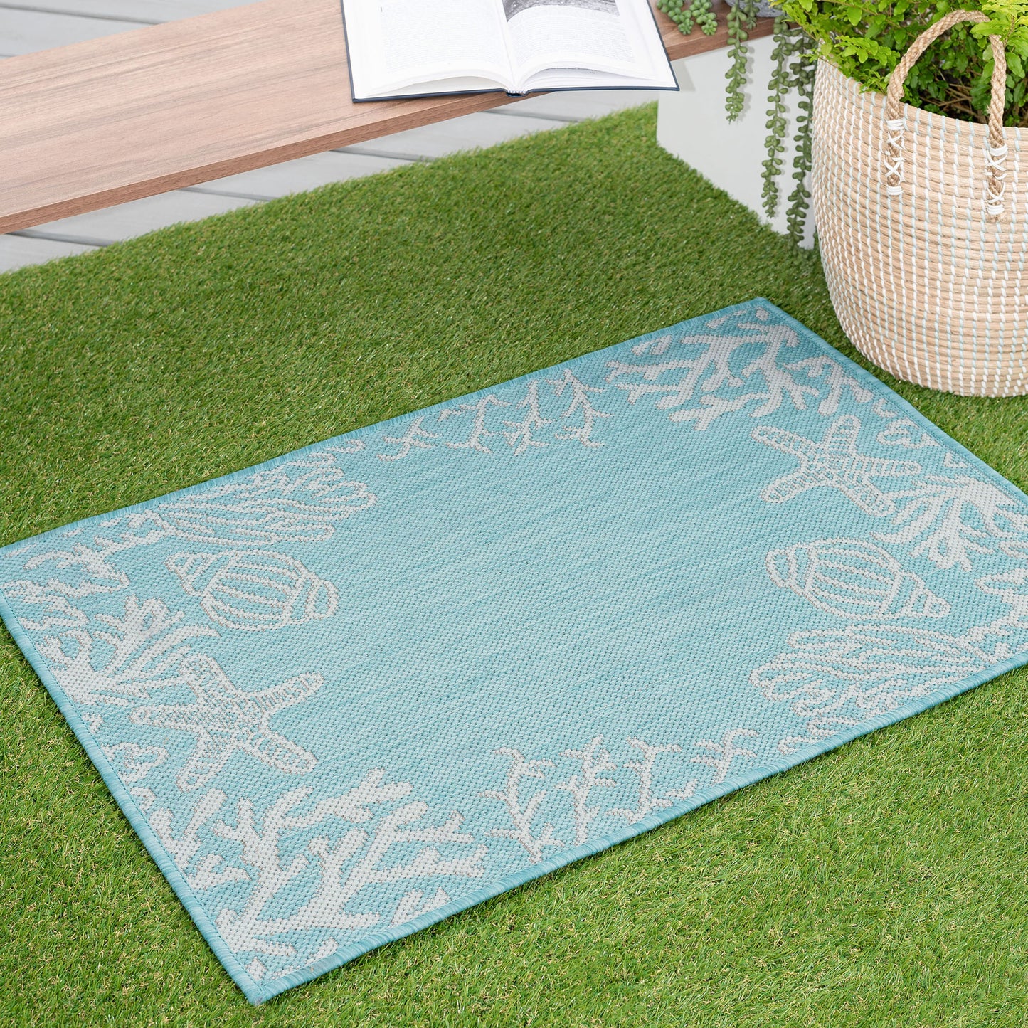 Tayse Coastal Area Rug ECO15-Biscayne Novelty Flat Weave Indoor/Outdoor Polypropylene