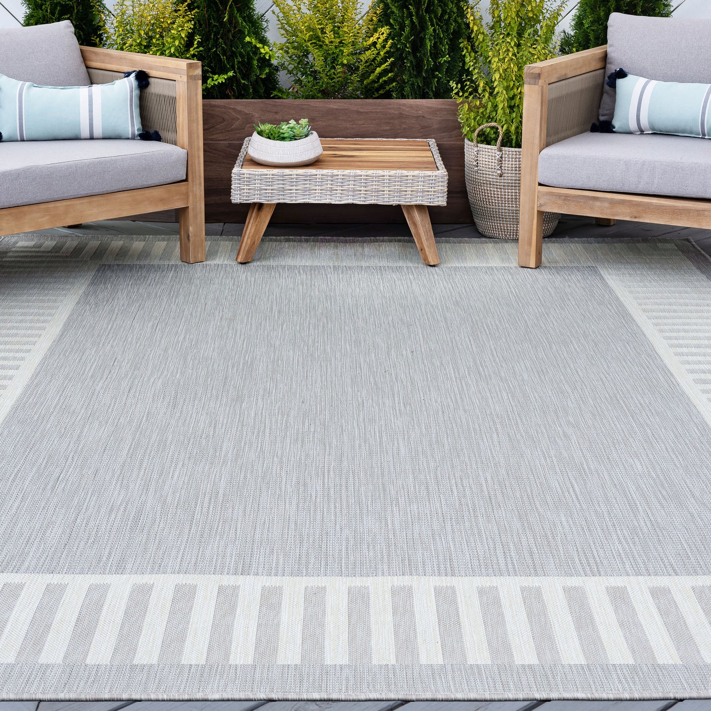 Tayse Striped Border Area Rug ECO11-Elgin Transitional Flat Weave Indoor/Outdoor Polypropylene