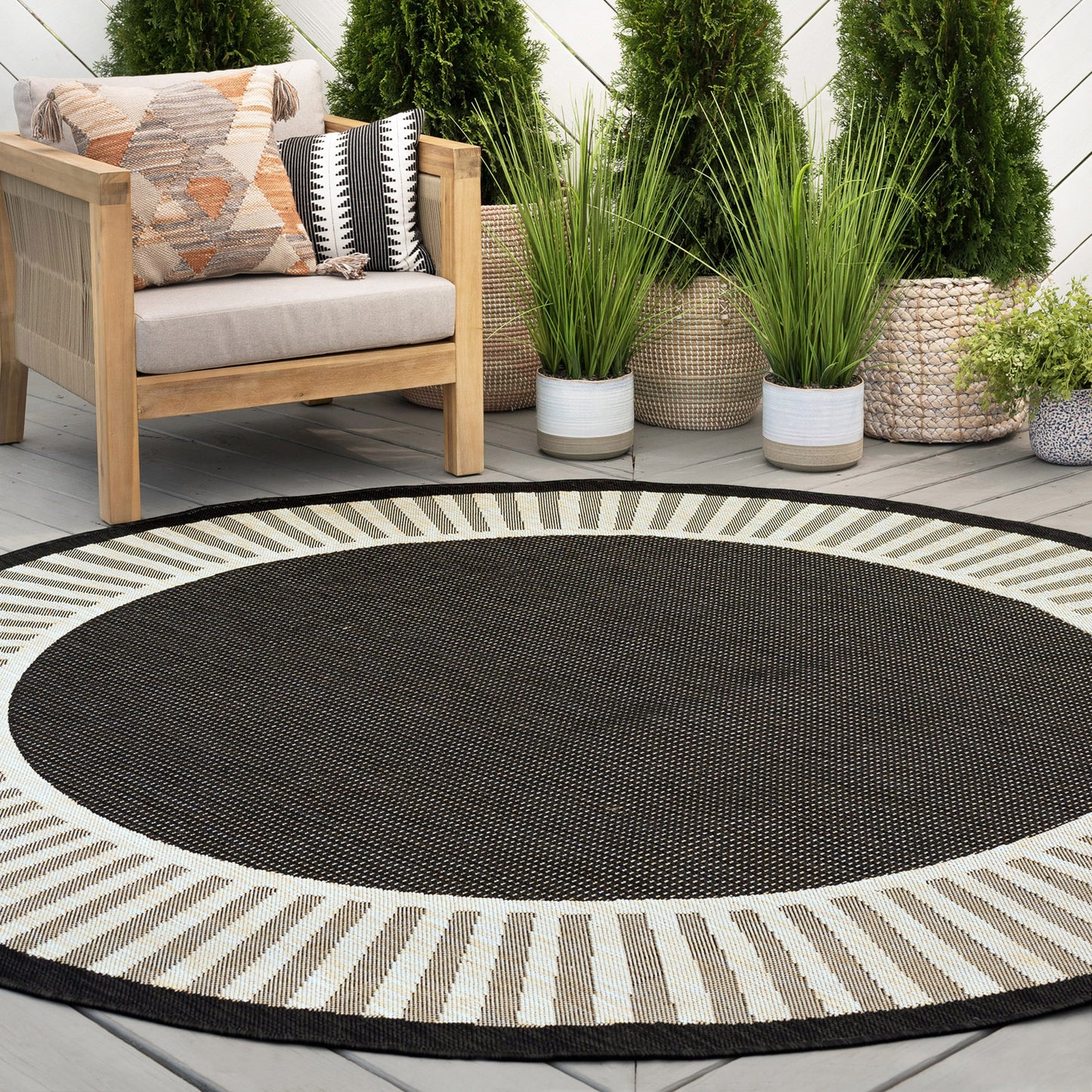 Tayse Striped Border Area Rug ECO11-Elgin Transitional Flat Weave Indoor/Outdoor Polypropylene