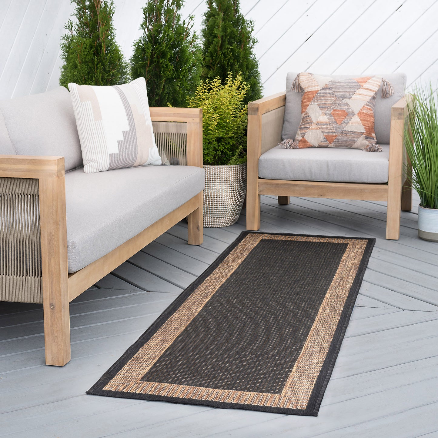 Tayse Striped Border Area Rug ECO11-Elgin Transitional Flat Weave Indoor/Outdoor Polypropylene