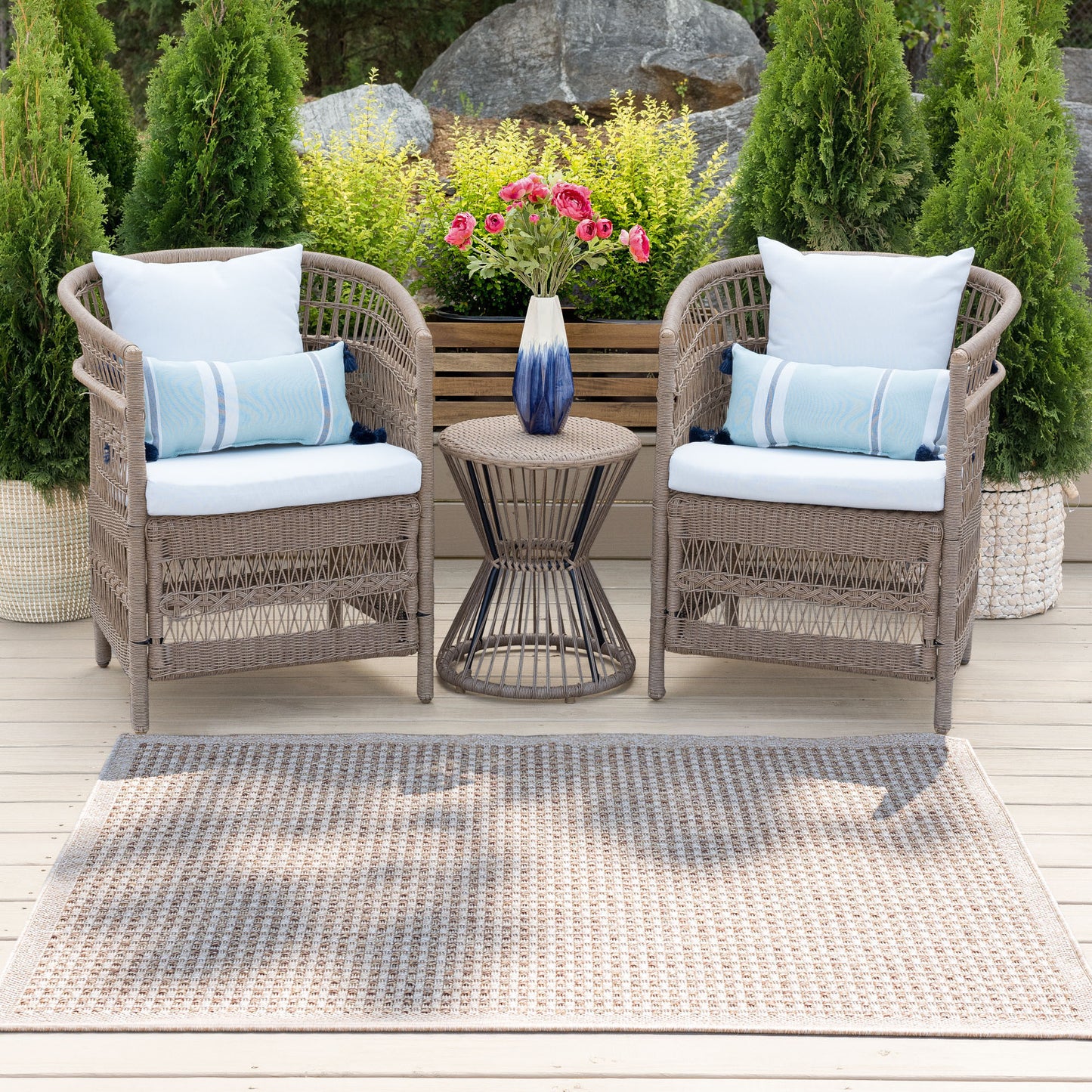 Tayse Basketweave Area Rug DEN10-Dickens Contemporary Flat Weave Indoor/Outdoor Polypropylene