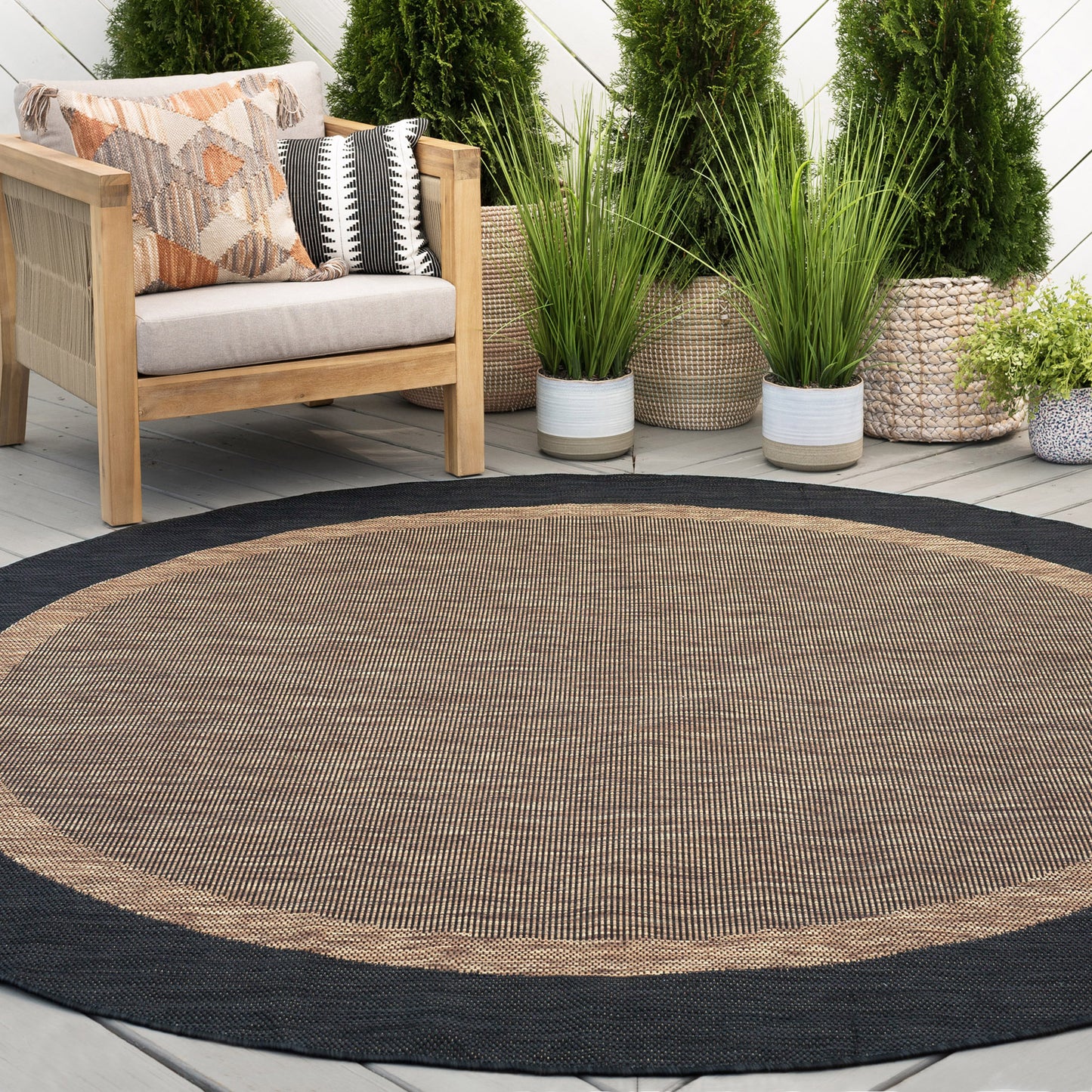 Tayse Solid Border Area Rug ECO12-Dania Transitional Flat Weave Indoor/Outdoor Polypropylene