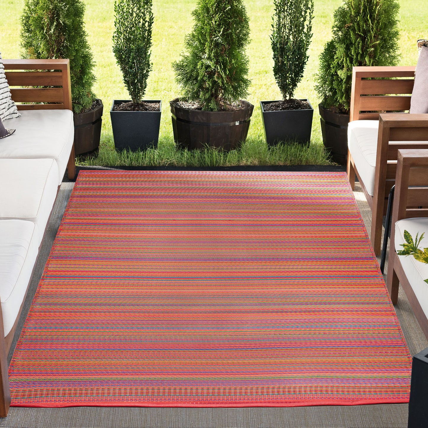 Tayse Stripe Area Rug SUN14-Pembrokepines Contemporary Flat Weave Indoor/Outdoor Polypropylene