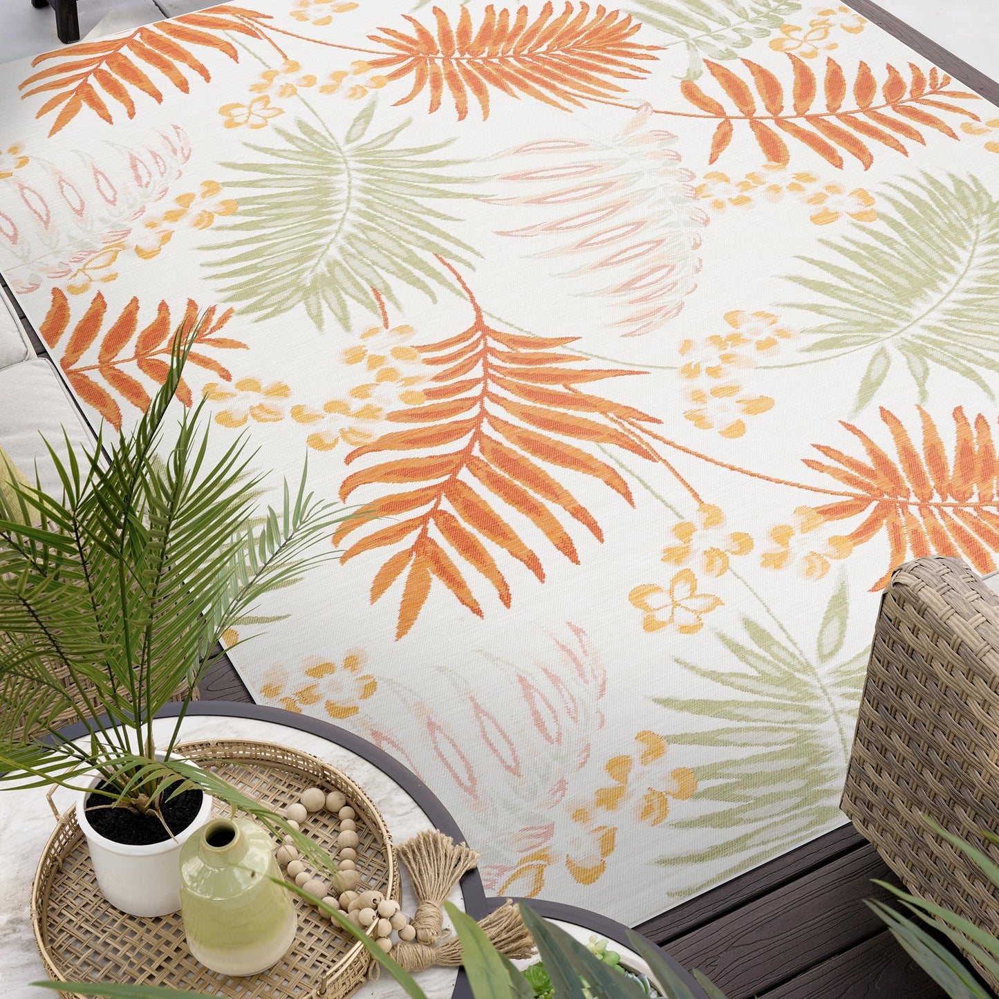 Tayse Floral Area Rug FLO12-Moreno Contemporary Flat Weave Indoor/Outdoor Polypropylene