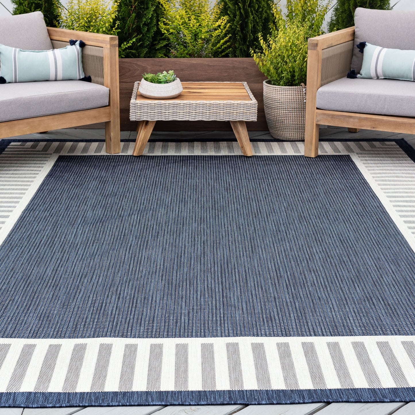 Tayse Striped Border Area Rug ECO11-Elgin Transitional Flat Weave Indoor/Outdoor Polypropylene