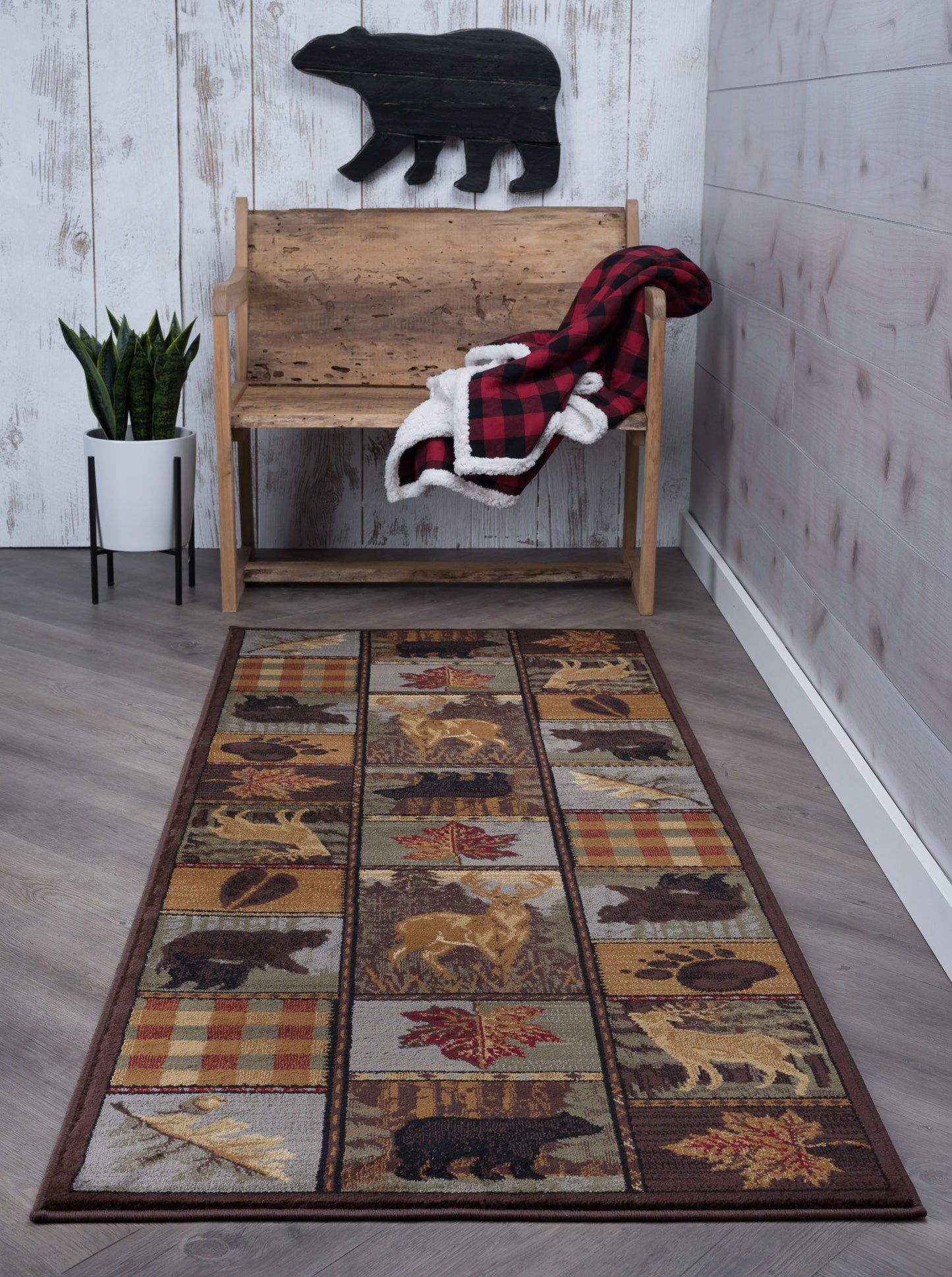 Tayse Lodge Area Rug NTR65-Colorblock Wildlife Novelty Cut Pile Indoor Polypropylene