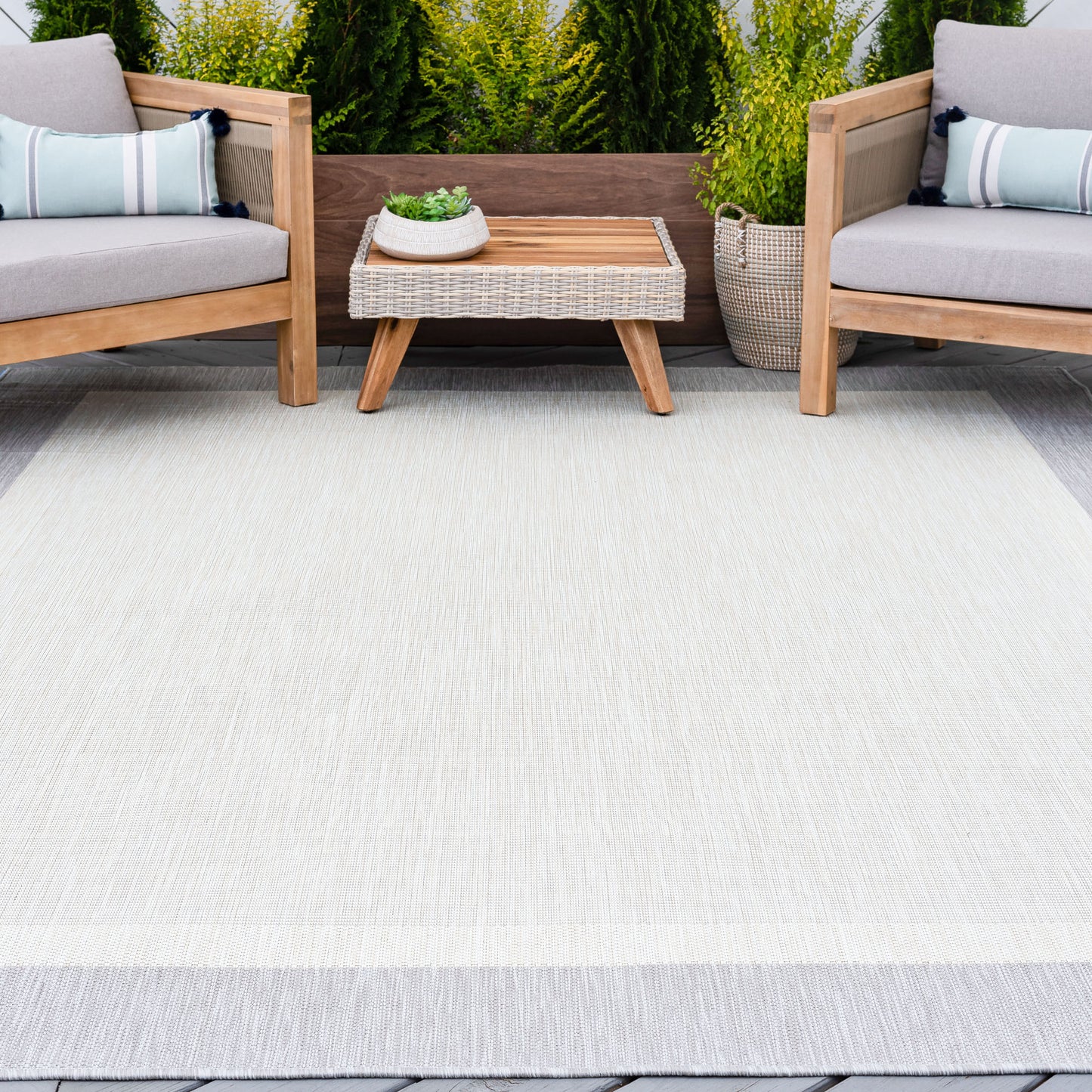 Tayse Solid Border Area Rug ECO12-Dania Transitional Flat Weave Indoor/Outdoor Polypropylene