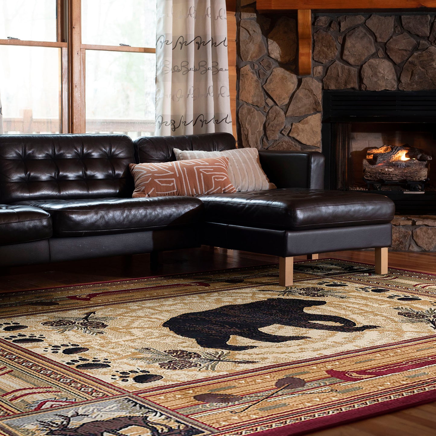 Tayse Lodge Area Rug NTR65-Black Bear Novelty Cut Pile Indoor Polypropylene