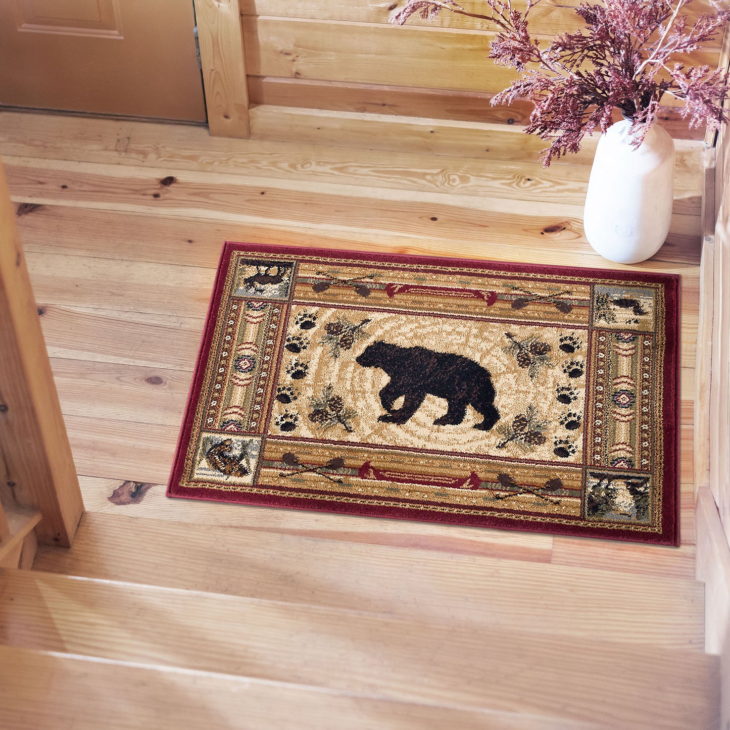 Tayse Lodge Area Rug NTR65-Black Bear Novelty Cut Pile Indoor Polypropylene