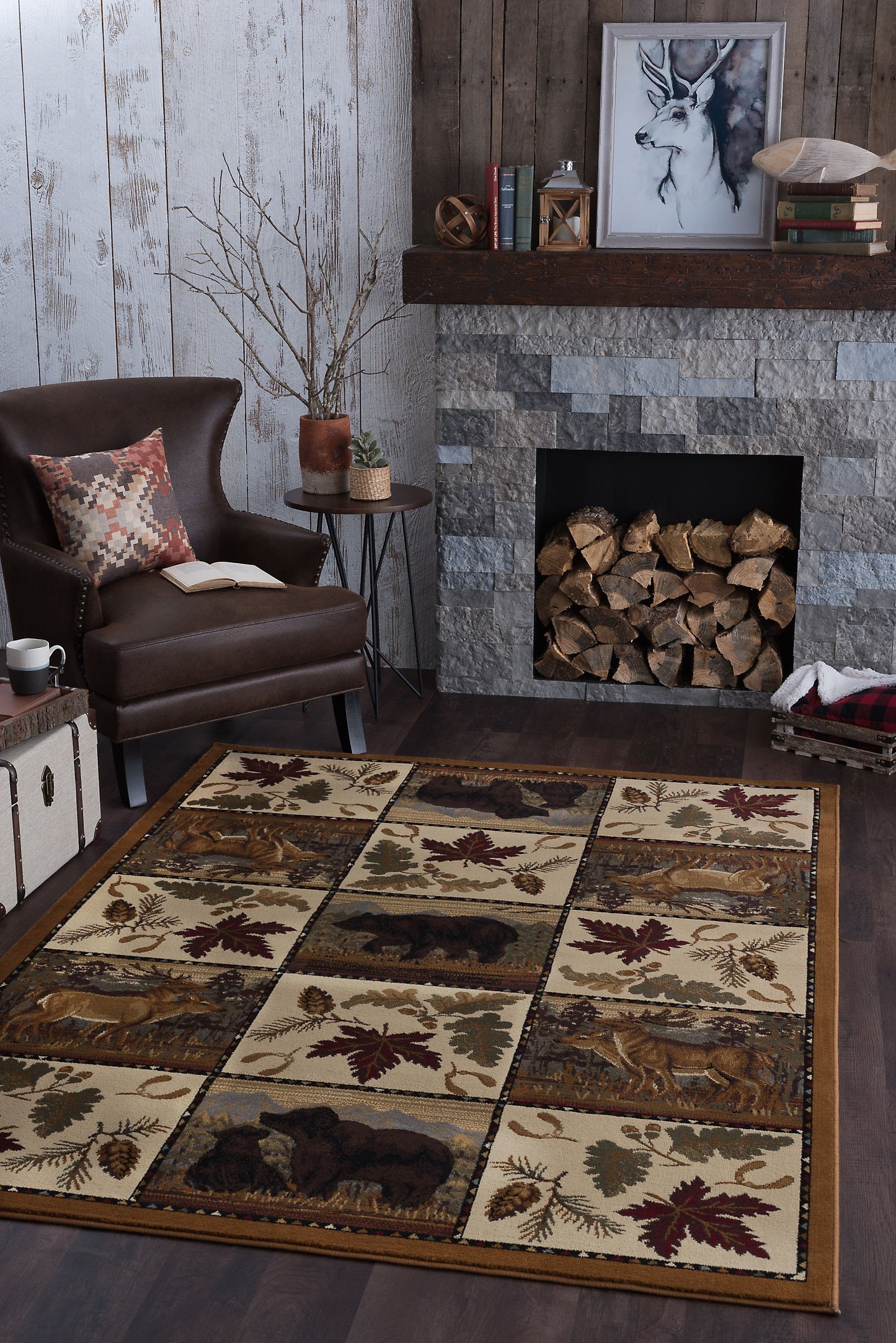 Tayse Lodge Area Rug NTR66-Portrait Wildlife Novelty Cut Pile Indoor Polypropylene