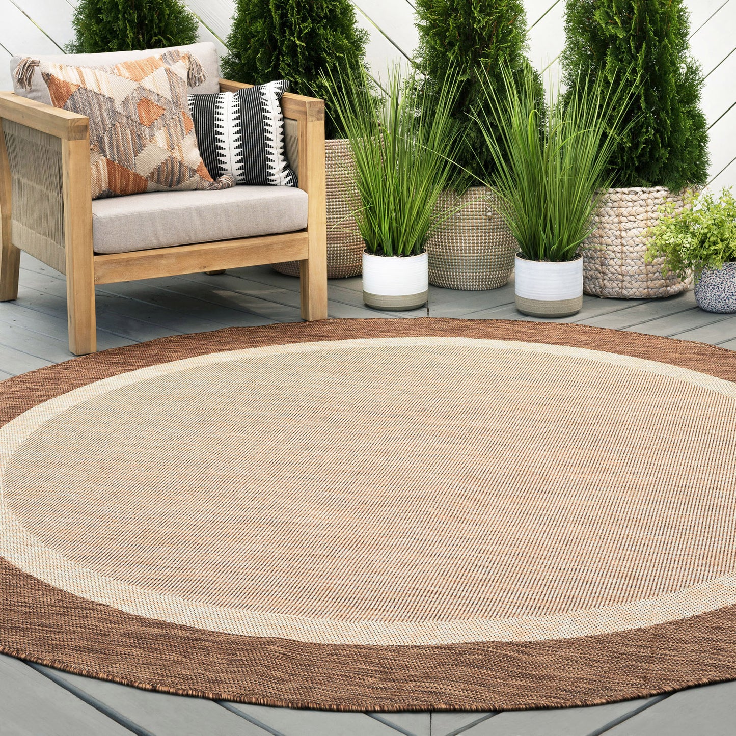 Tayse Solid Border Area Rug ECO12-Dania Transitional Flat Weave Indoor/Outdoor Polypropylene