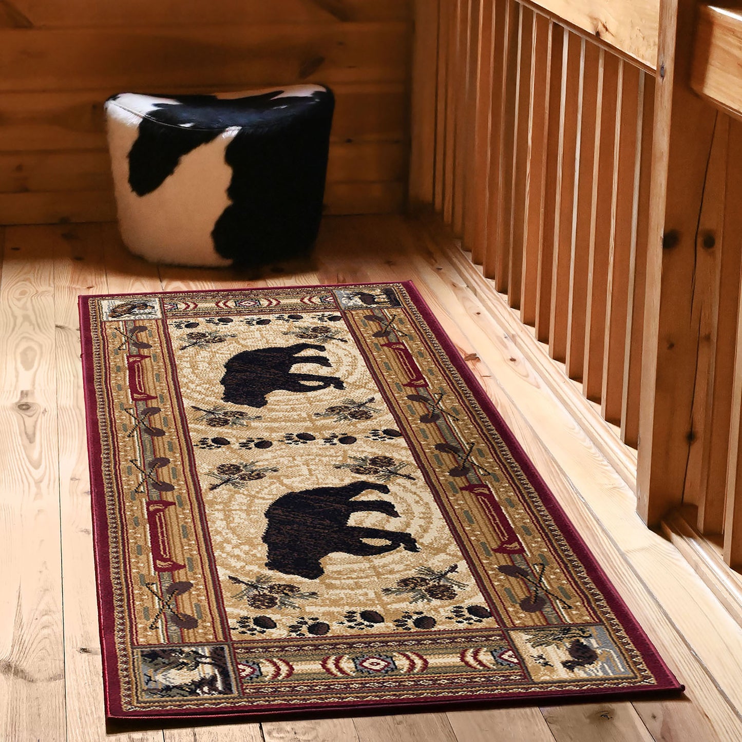 Tayse Lodge Area Rug NTR65-Black Bear Novelty Cut Pile Indoor Polypropylene