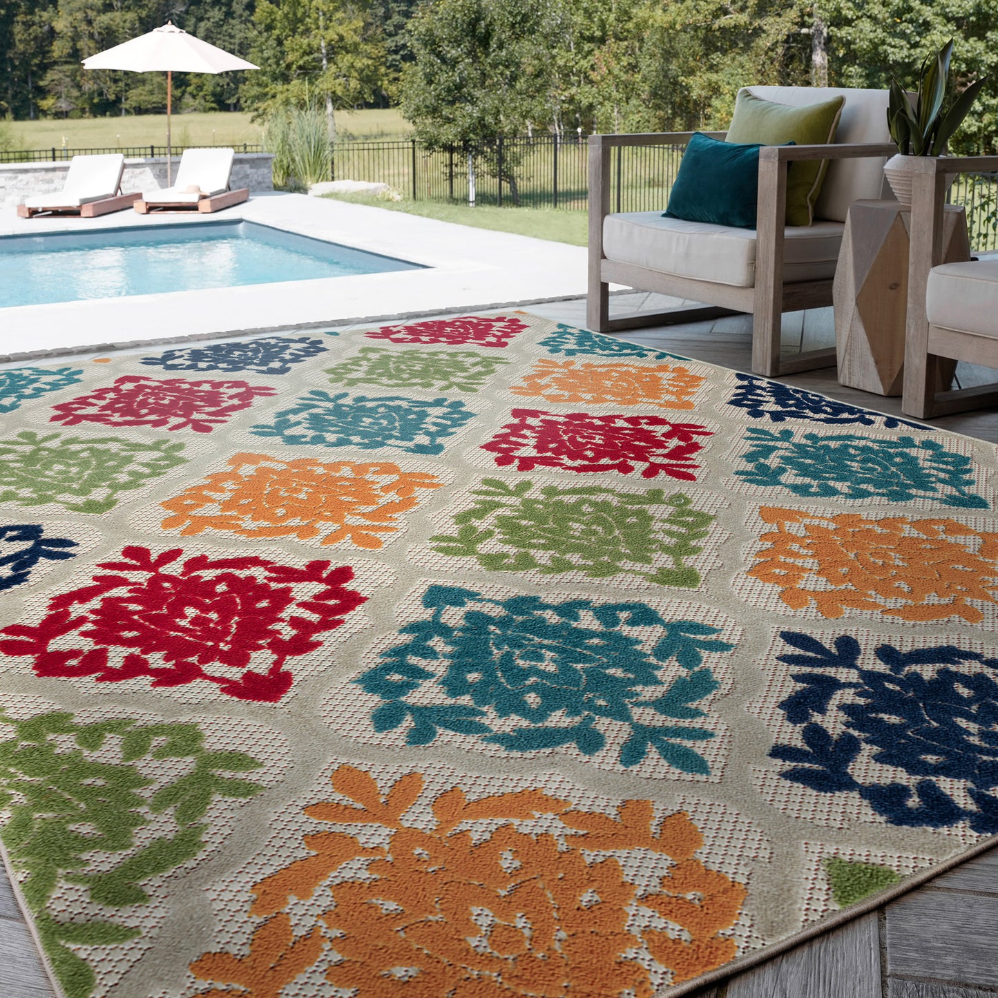 Tayse Medallion Area Rug OAS12-Ophir Modern Cut & Flat Weave Indoor/Outdoor Polypropylene