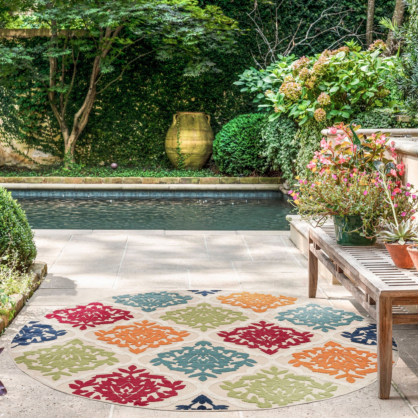 Tayse Medallion Area Rug OAS12-Ophir Modern Cut & Flat Weave Indoor/Outdoor Polypropylene