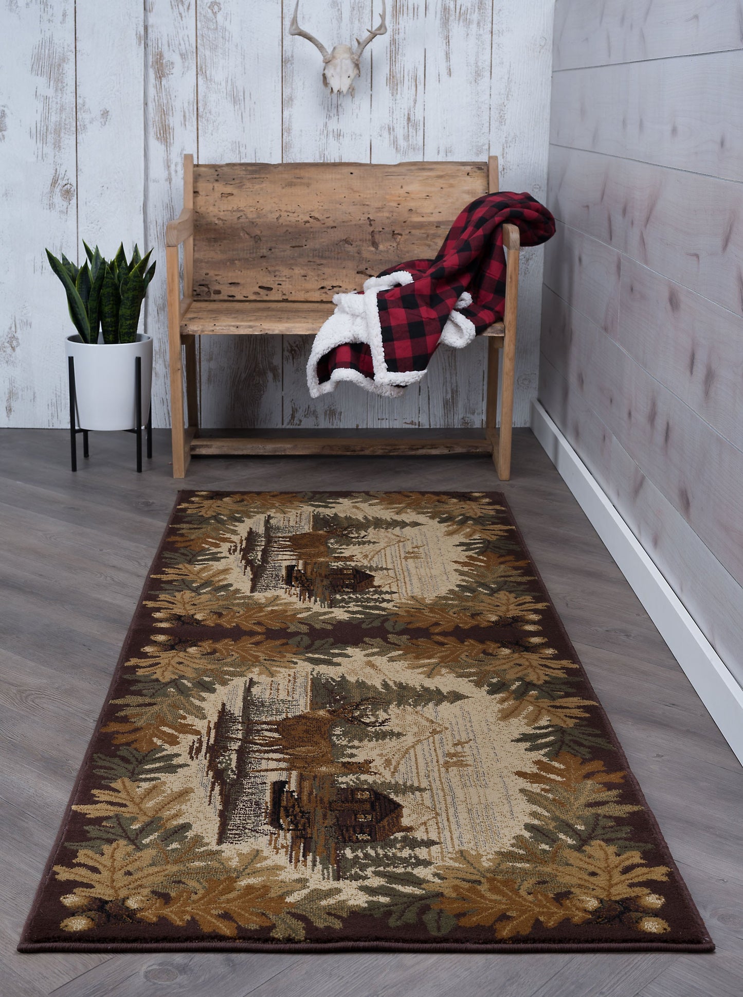 Tayse Lodge Area Rug NTR66-Oak Deer Novelty Cut Pile Indoor Polypropylene