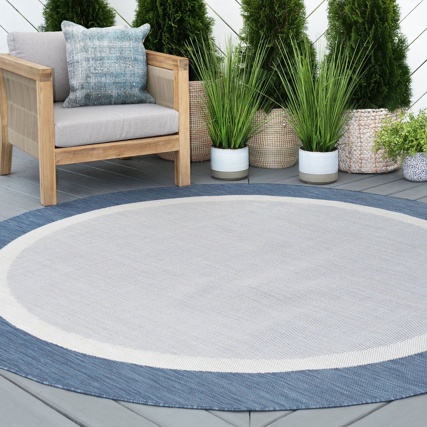 Tayse Solid Border Area Rug ECO12-Dania Transitional Flat Weave Indoor/Outdoor Polypropylene