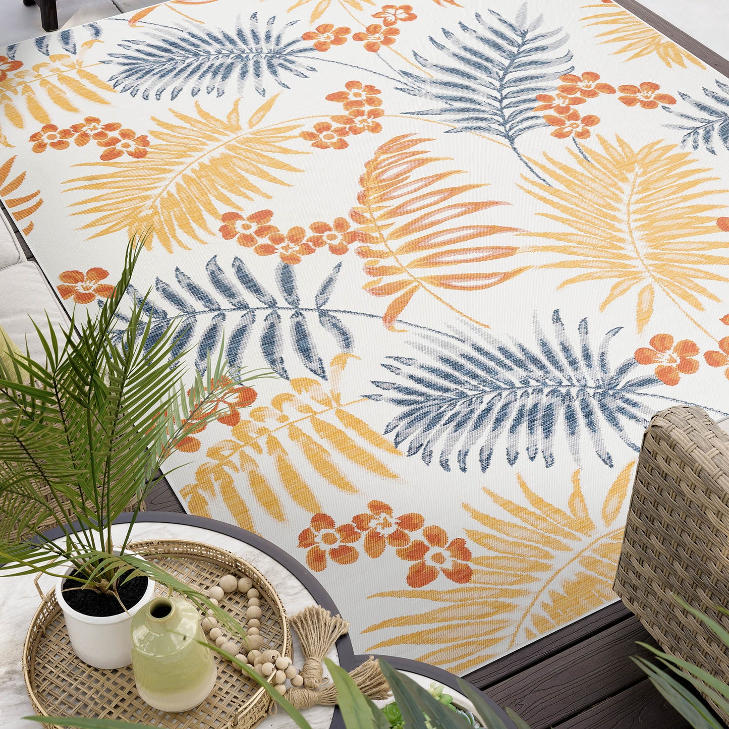 Tayse Floral Area Rug FLO12-Moreno Contemporary Flat Weave Indoor/Outdoor Polypropylene