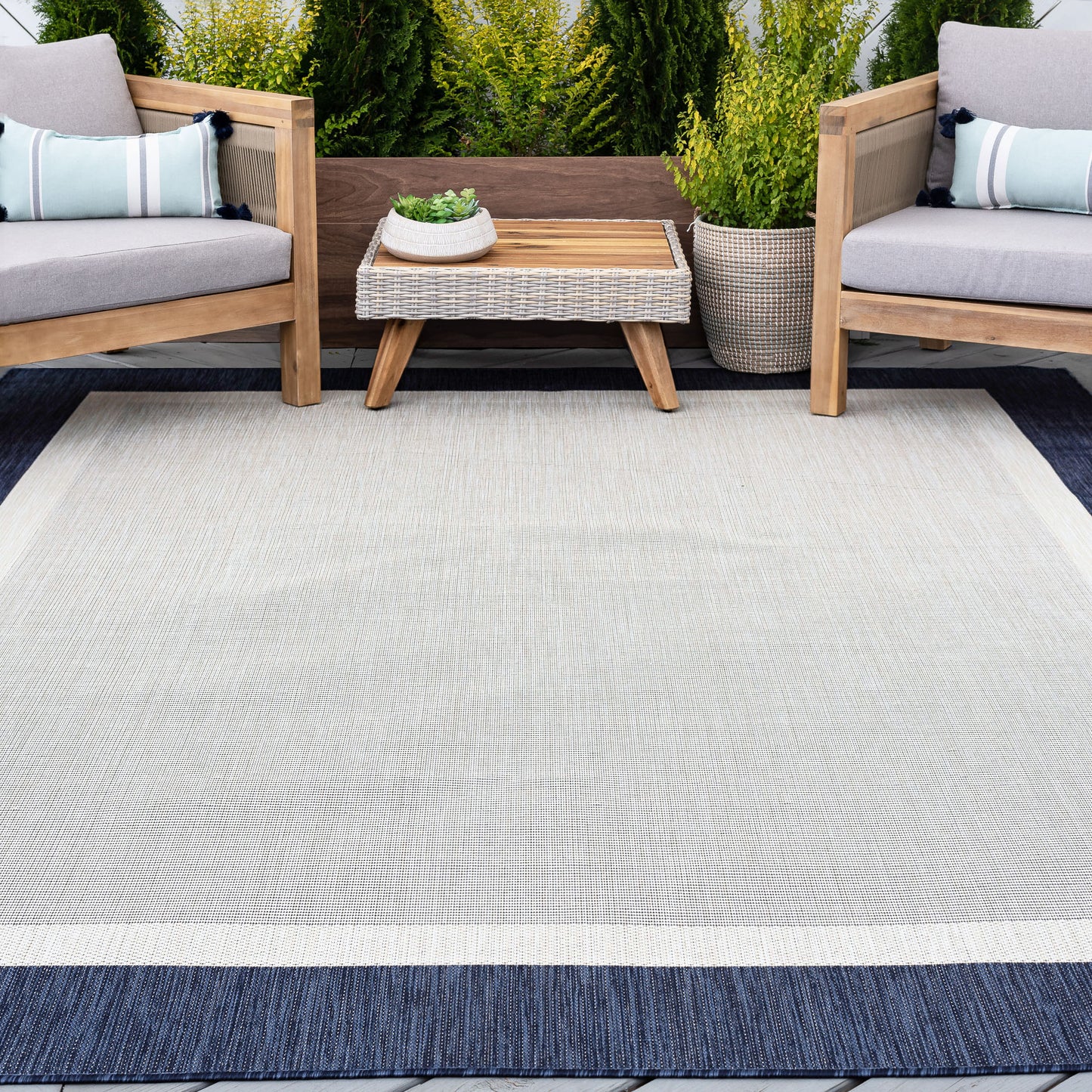 Tayse Solid Border Area Rug ECO12-Dania Transitional Flat Weave Indoor/Outdoor Polypropylene