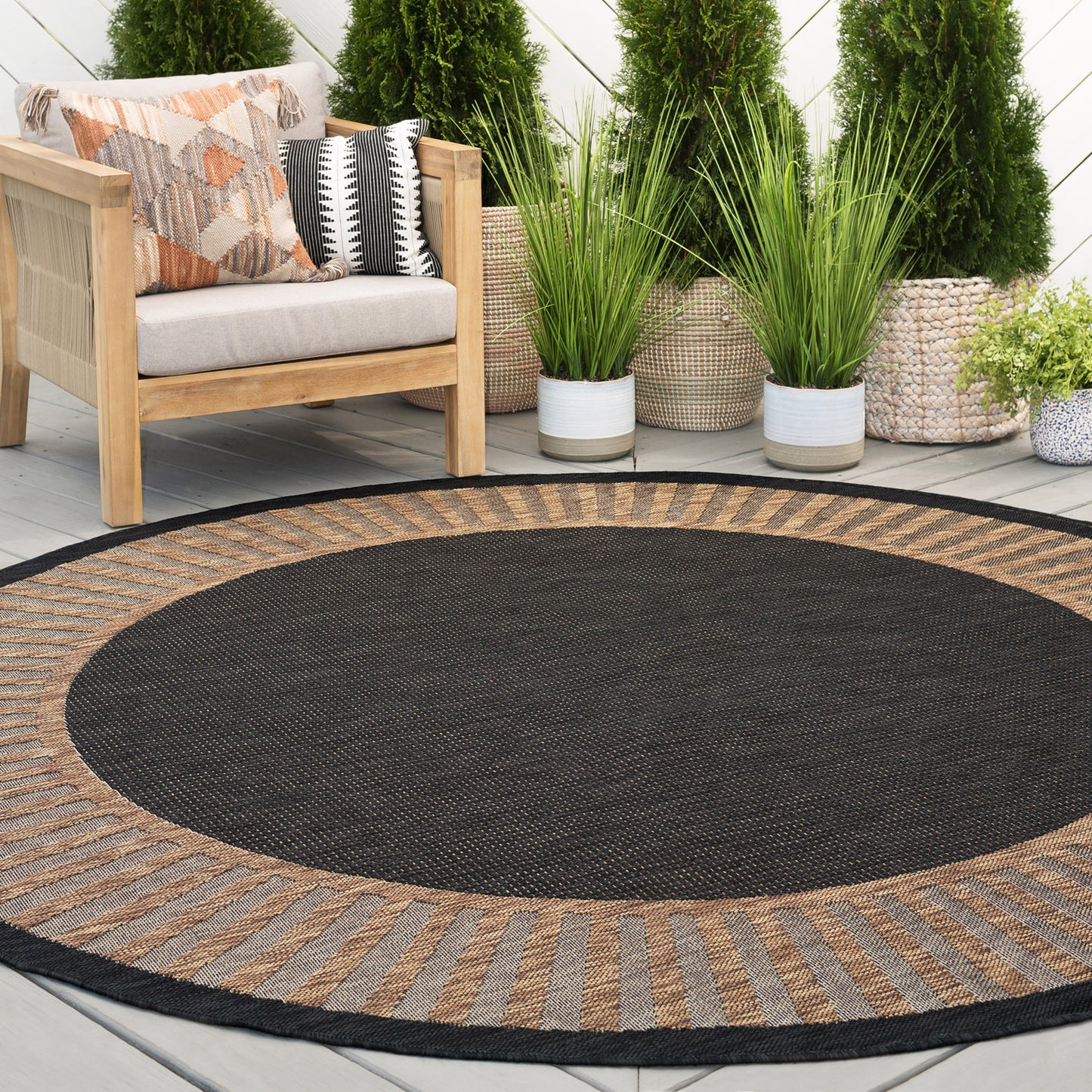 Tayse Striped Border Area Rug ECO11-Elgin Transitional Flat Weave Indoor/Outdoor Polypropylene