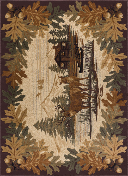 Tayse Lodge Area Rug NTR66-Oak Deer Novelty Cut Pile Indoor Polypropylene