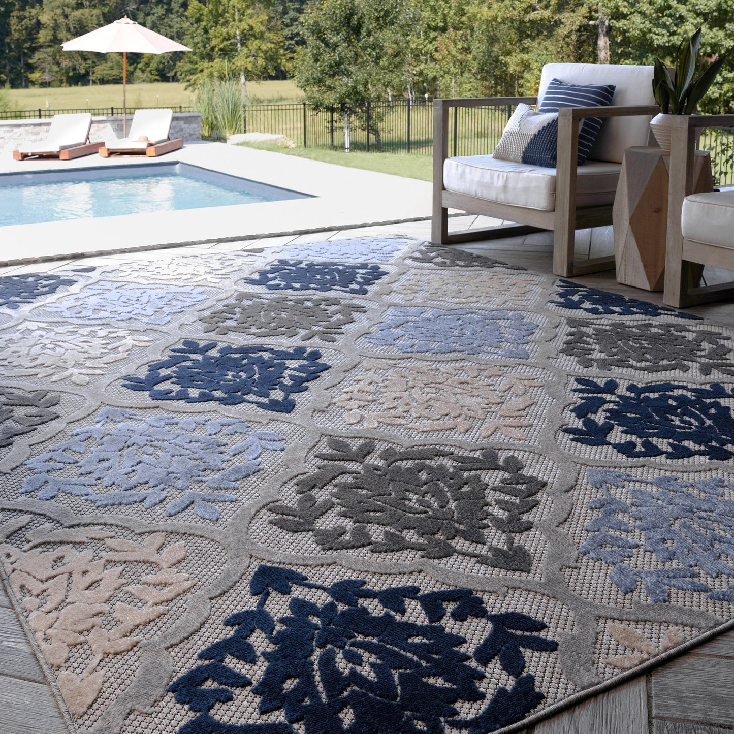 Tayse Medallion Area Rug OAS12-Ophir Modern Cut & Flat Weave Indoor/Outdoor Polypropylene