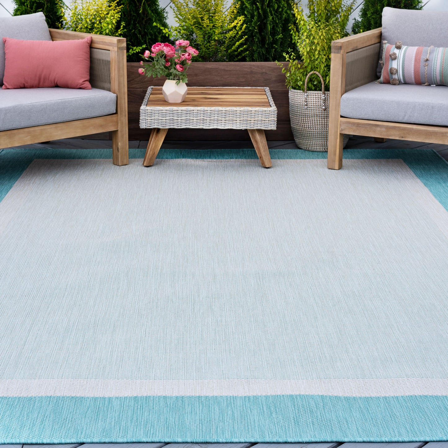 Tayse Solid Border Area Rug ECO12-Dania Transitional Flat Weave Indoor/Outdoor Polypropylene