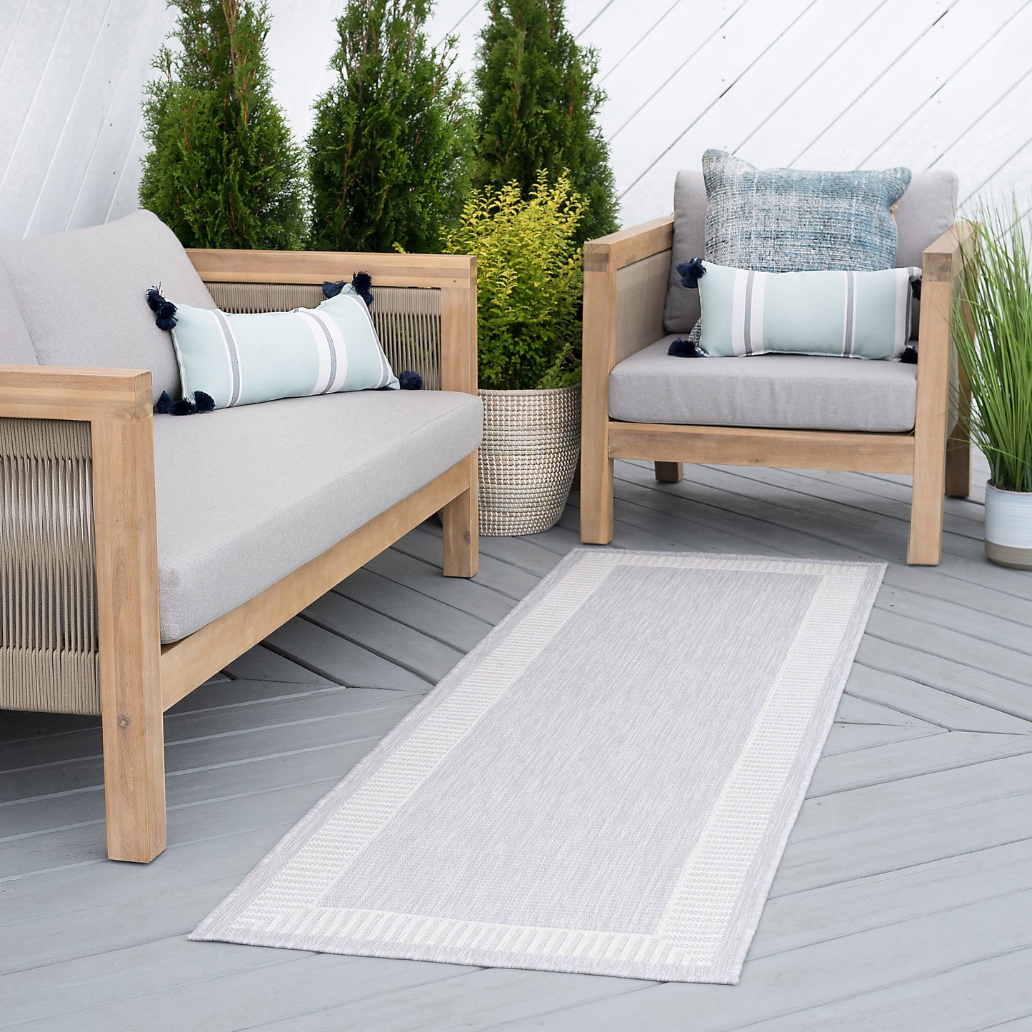 Tayse Striped Border Area Rug ECO11-Elgin Transitional Flat Weave Indoor/Outdoor Polypropylene