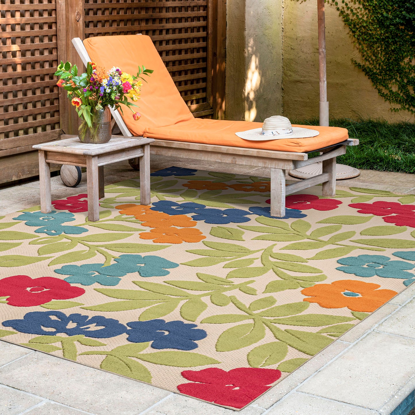 Tayse Floral Area Rug OAS15-Ostro Modern Cut & Flat Weave Indoor/Outdoor Polypropylene