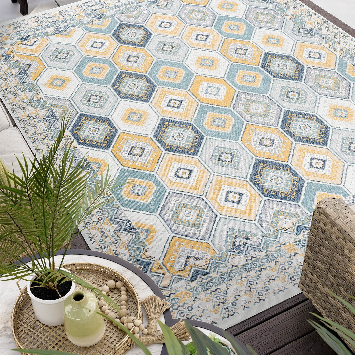 Tayse Geometric Area Rug FLO10-Matthew Contemporary Flat Weave Indoor/Outdoor Polypropylene