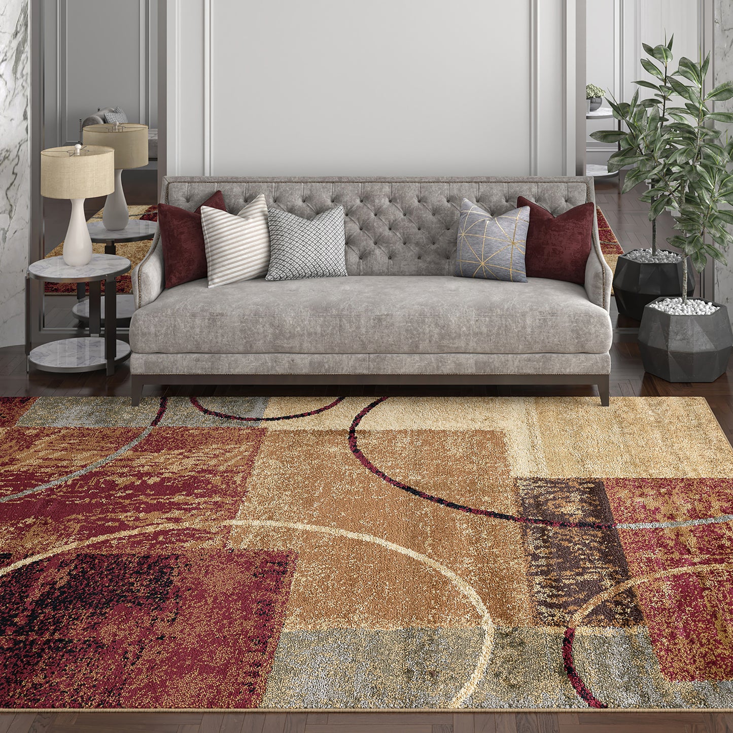 Tayse Abstract Area Rug ELG54-Tacoma Contemporary Cut Pile Indoor Polypropylene