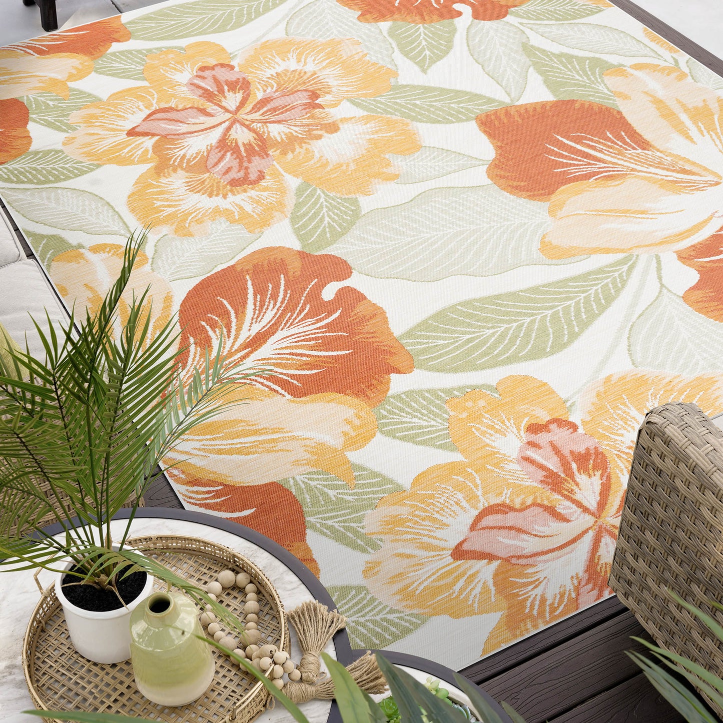 Tayse Floral Area Rug FLO14-Ramon Contemporary Flat Weave Indoor/Outdoor Polypropylene